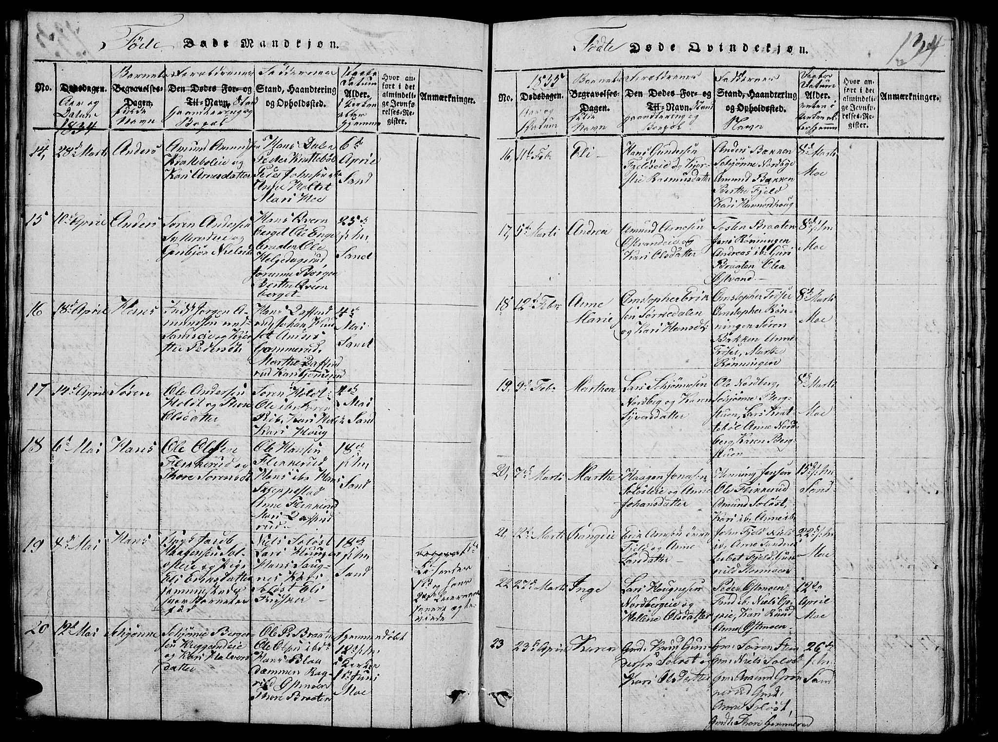 Nord-Odal prestekontor, AV/SAH-PREST-032/H/Ha/Hab/L0001: Klokkerbok nr. 1, 1819-1838, s. 134