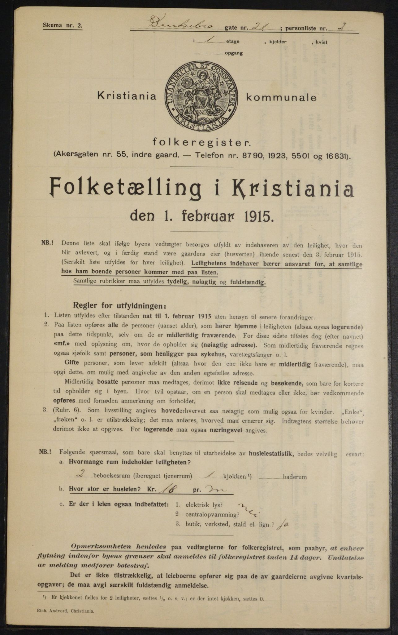 OBA, Kommunal folketelling 1.2.1915 for Kristiania, 1915, s. 3545