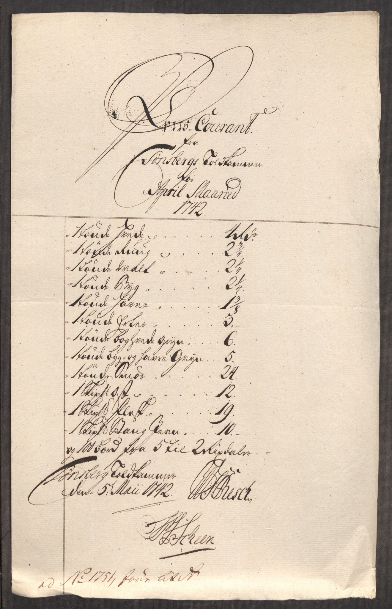 Rentekammeret inntil 1814, Realistisk ordnet avdeling, AV/RA-EA-4070/Oe/L0002: [Ø1]: Priskuranter, 1740-1744, s. 491