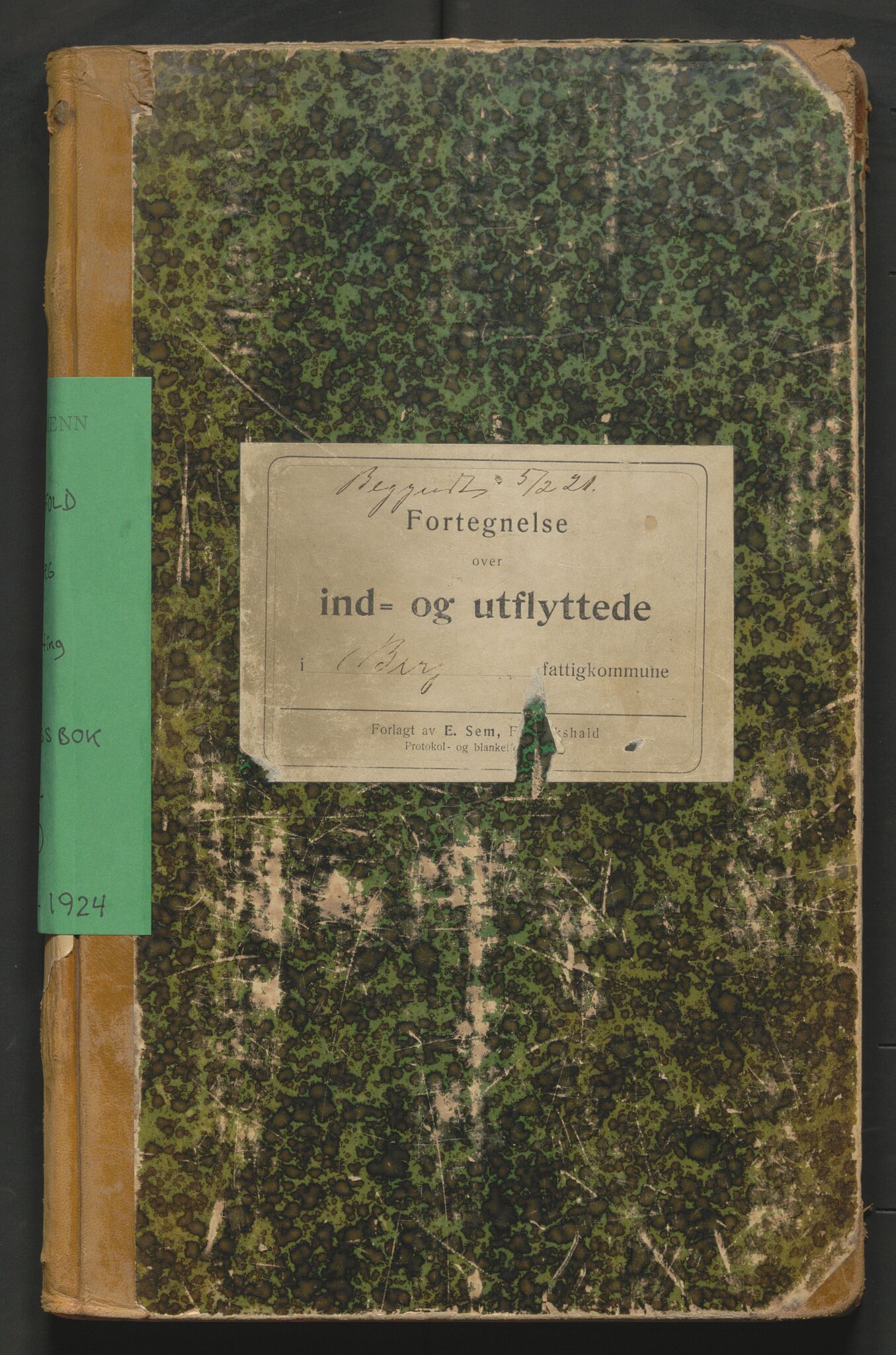 Berg lensmannskontor, AV/SAO-A-10263/I/Ia/L0005: Flytteprotokoll, 1921-1924