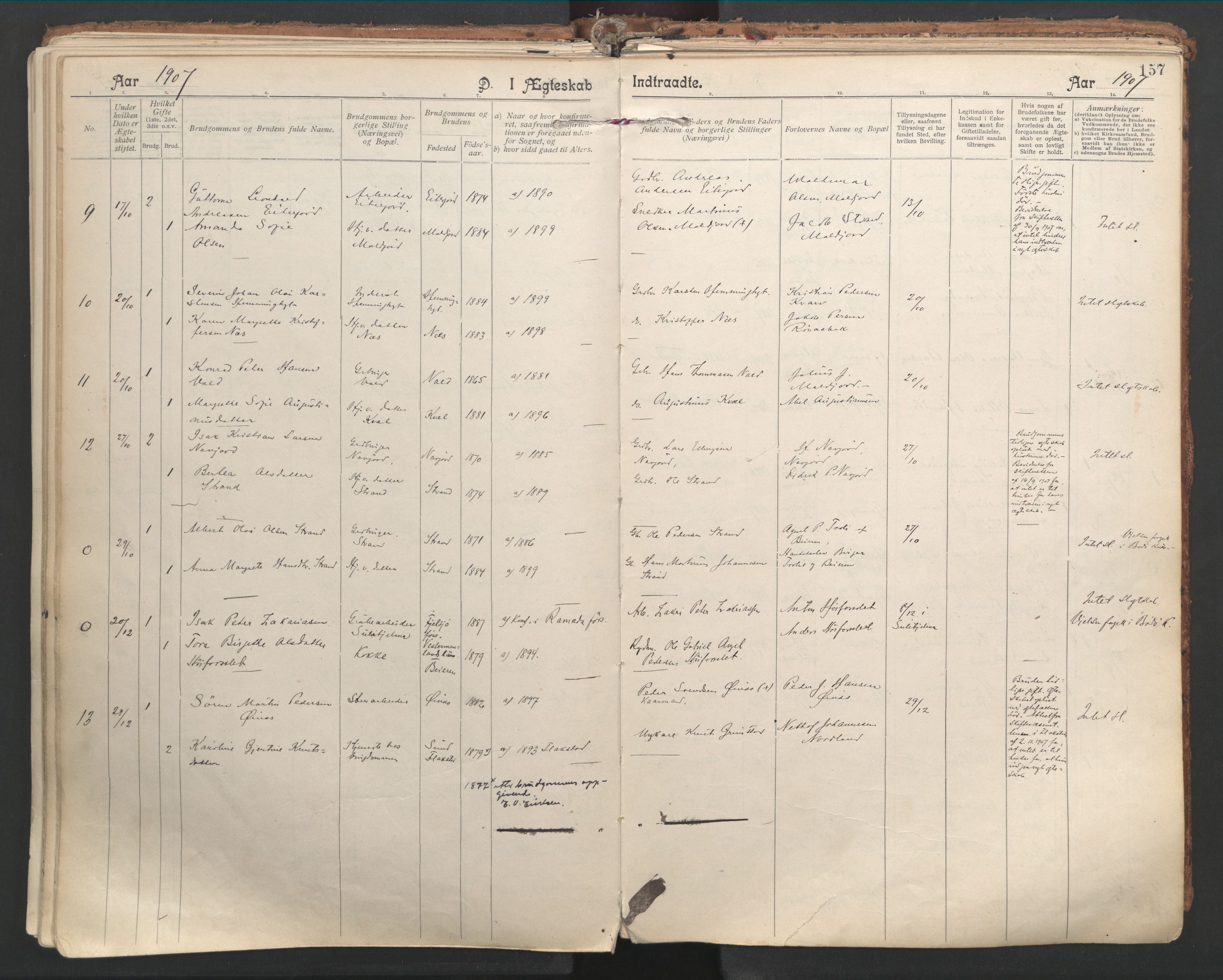 Ministerialprotokoller, klokkerbøker og fødselsregistre - Nordland, SAT/A-1459/846/L0647: Ministerialbok nr. 846A05, 1902-1915, s. 157