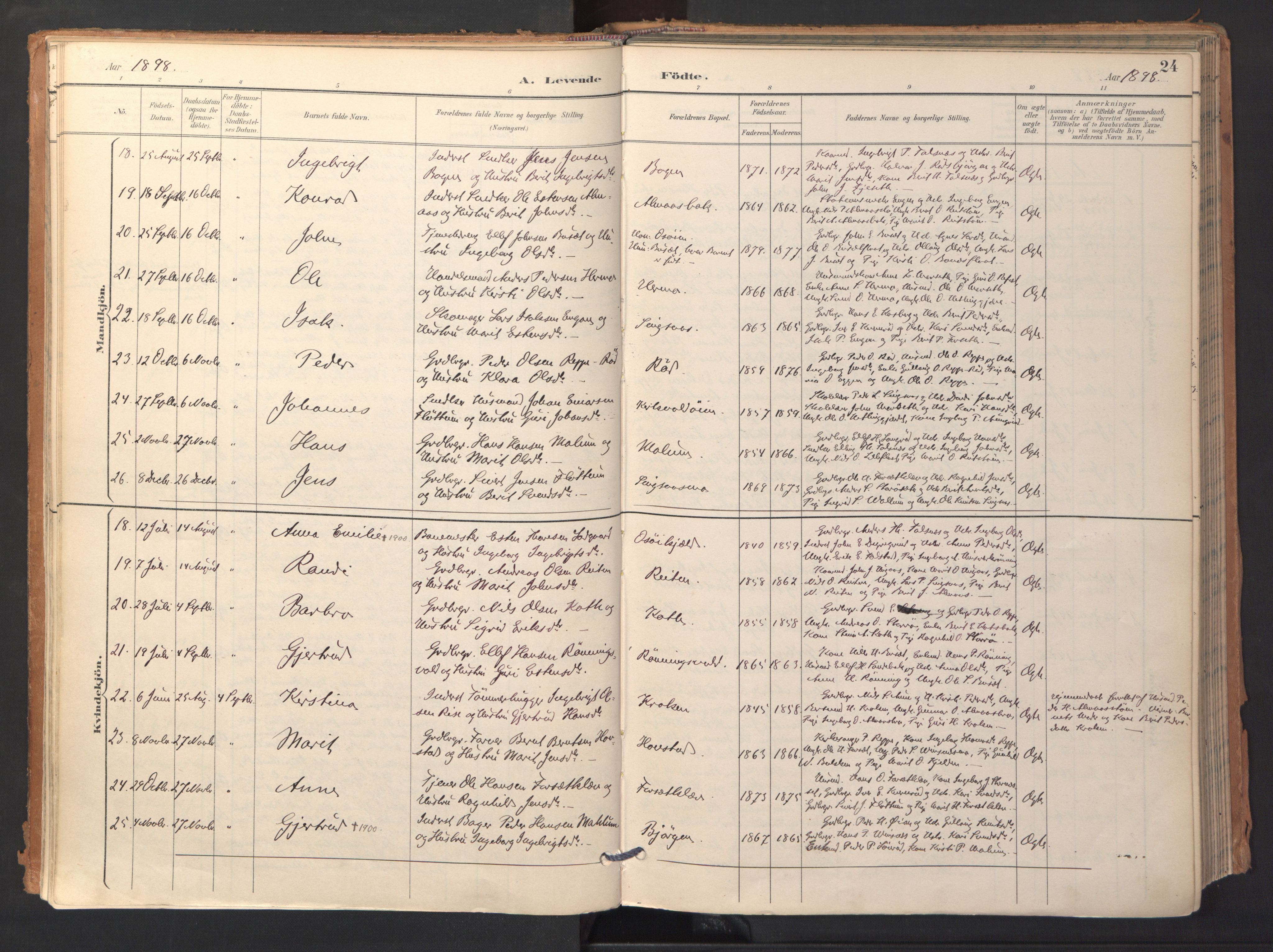 Ministerialprotokoller, klokkerbøker og fødselsregistre - Sør-Trøndelag, AV/SAT-A-1456/688/L1025: Ministerialbok nr. 688A02, 1891-1909, s. 24