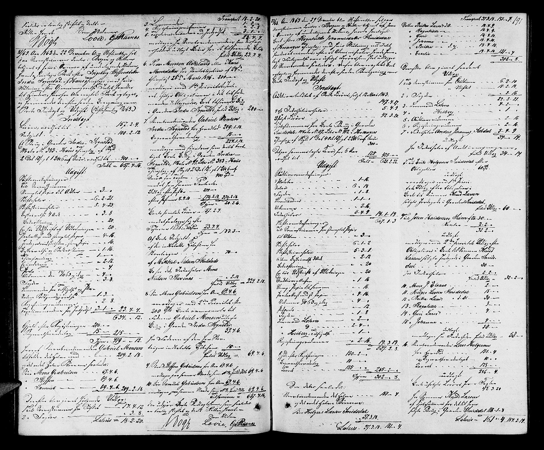 Nordhordland sorenskrivar, AV/SAB-A-2901/1/H/Hd/Hda/L0006: Skifteutlodningsprotokollar, 1862-1869, s. 190-191
