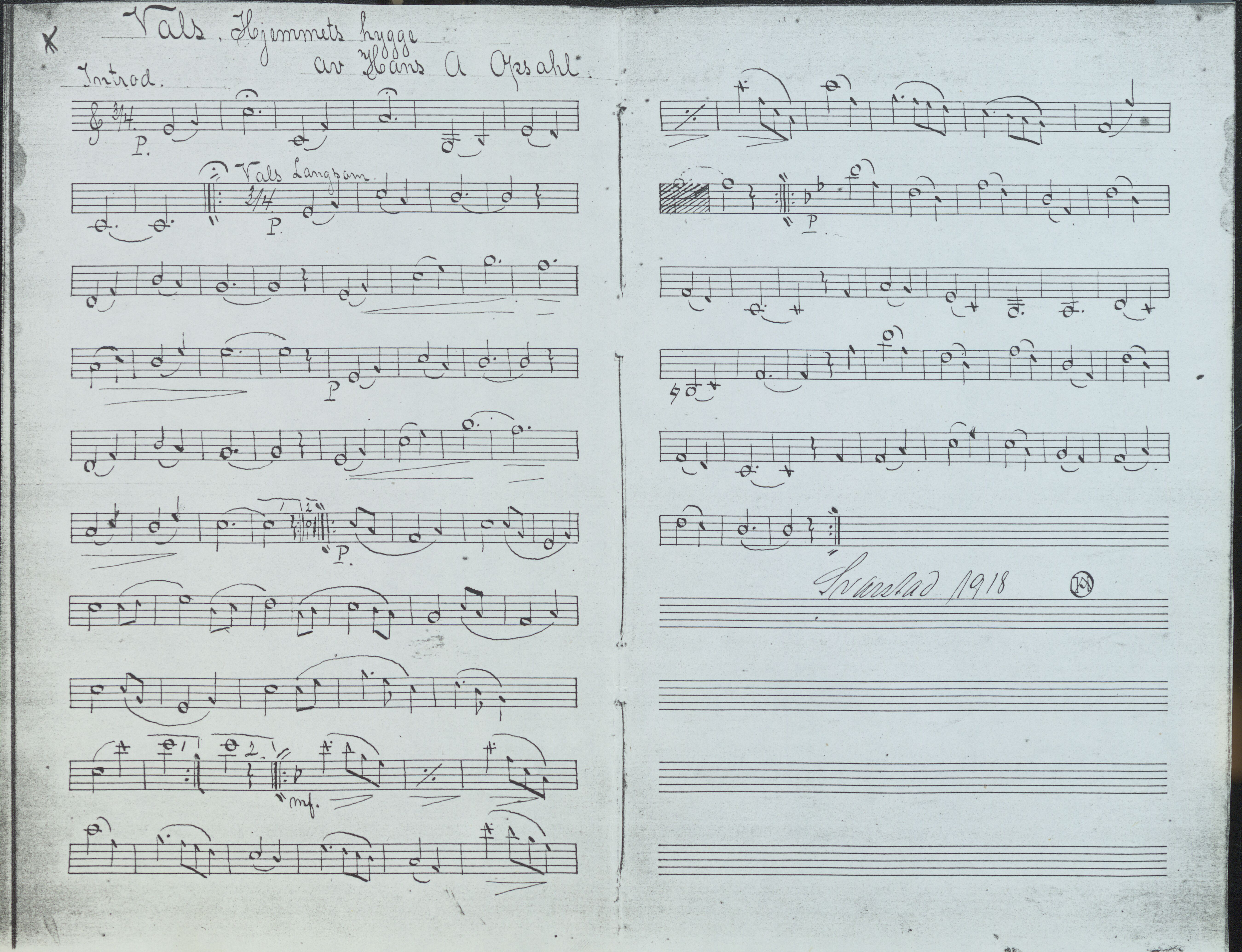 Sa 42 - Storgårds- og folkemusikk fra Klokkergården (Lardal bygdetun), VEMU/A-2514/F/L0001/0006: Originale håndskrevne, trykte og kopierte noter og notebøker, hefter, brev m.m. / Noter etter Hans Andreassen Opsahl, Lardal, 1820-1920