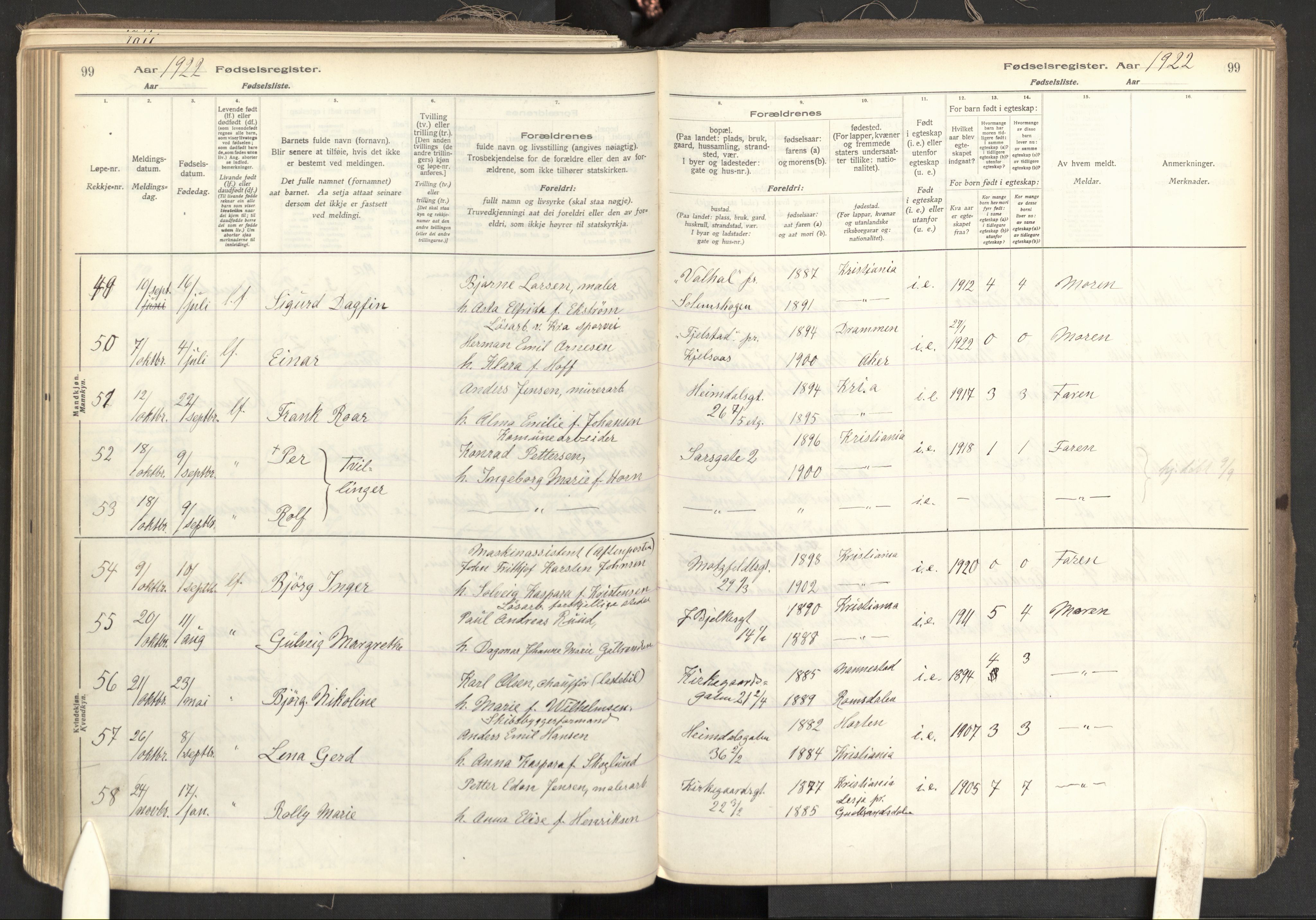 Tøyen prestekontor Kirkebøker, AV/SAO-A-10167a/J/Ja/L0001: Fødselsregister nr. 1, 1916-1944, s. 99