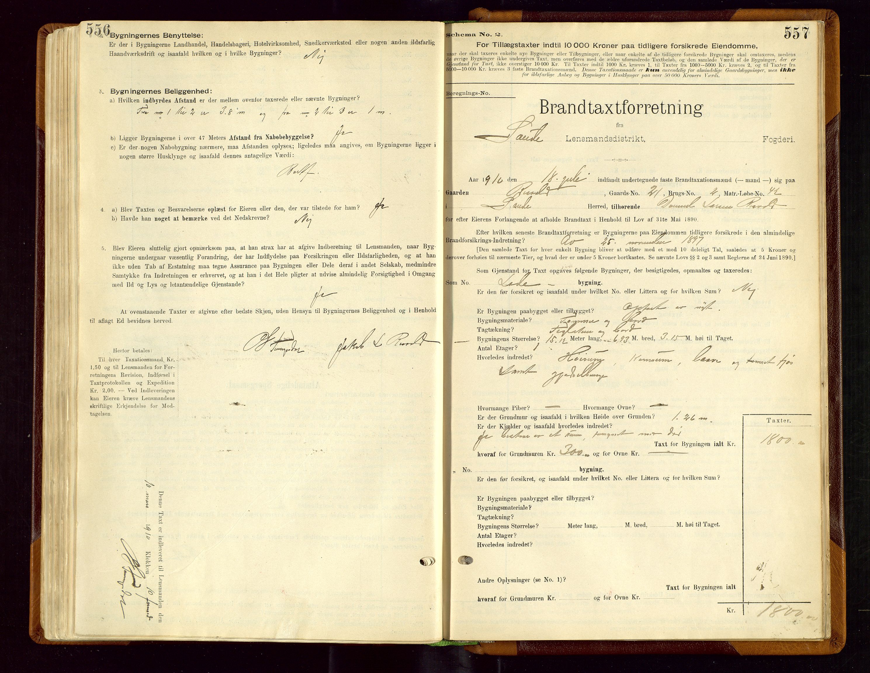 Sauda lensmannskontor, SAST/A-100177/Gob/L0001: Branntakstprotokoll - skjematakst, 1894-1914, s. 556-557