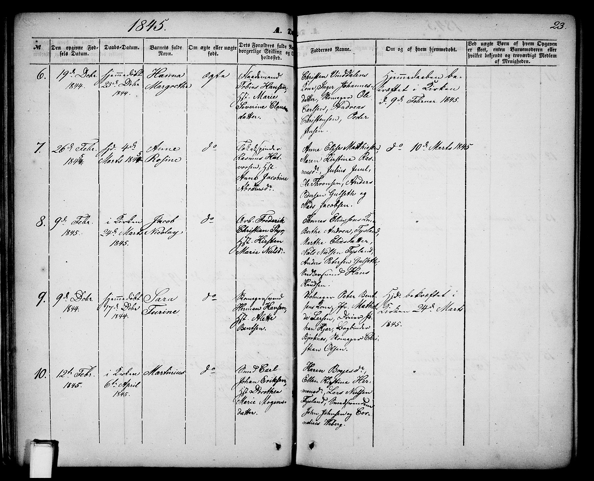 Skien kirkebøker, AV/SAKO-A-302/G/Ga/L0004: Klokkerbok nr. 4, 1843-1867, s. 23