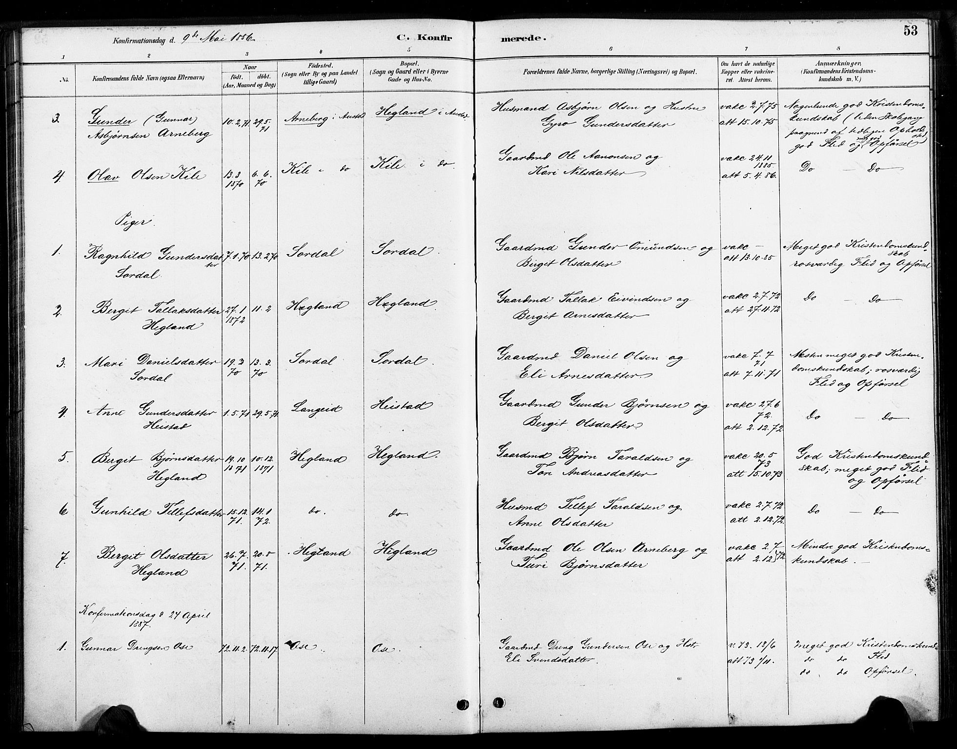 Bygland sokneprestkontor, AV/SAK-1111-0006/F/Fa/Faa/L0001: Ministerialbok nr. A 1, 1885-1908, s. 53