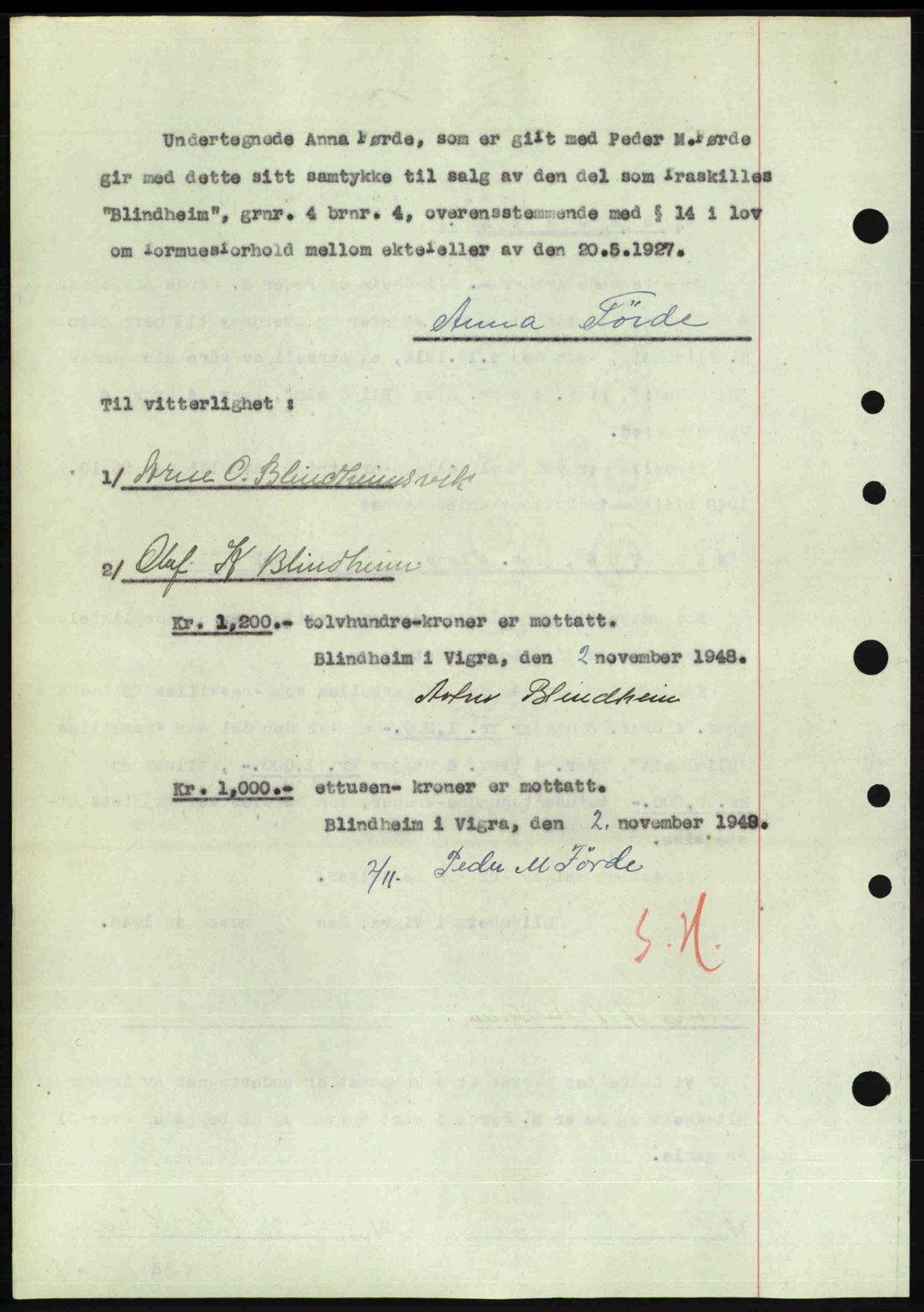 Nordre Sunnmøre sorenskriveri, AV/SAT-A-0006/1/2/2C/2Ca: Pantebok nr. A29, 1948-1949, Dagboknr: 1966/1948