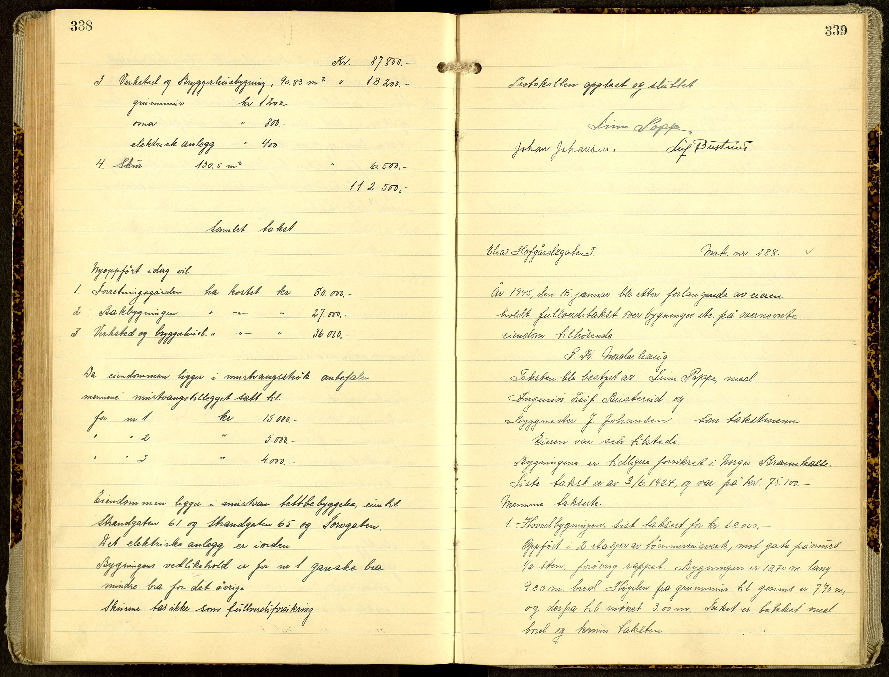 Norges Brannkasse, Hamar, AV/SAH-NBRANH-006/F/Fa/L0011: Branntakstprotokoll, 1942-1945, s. 338-339