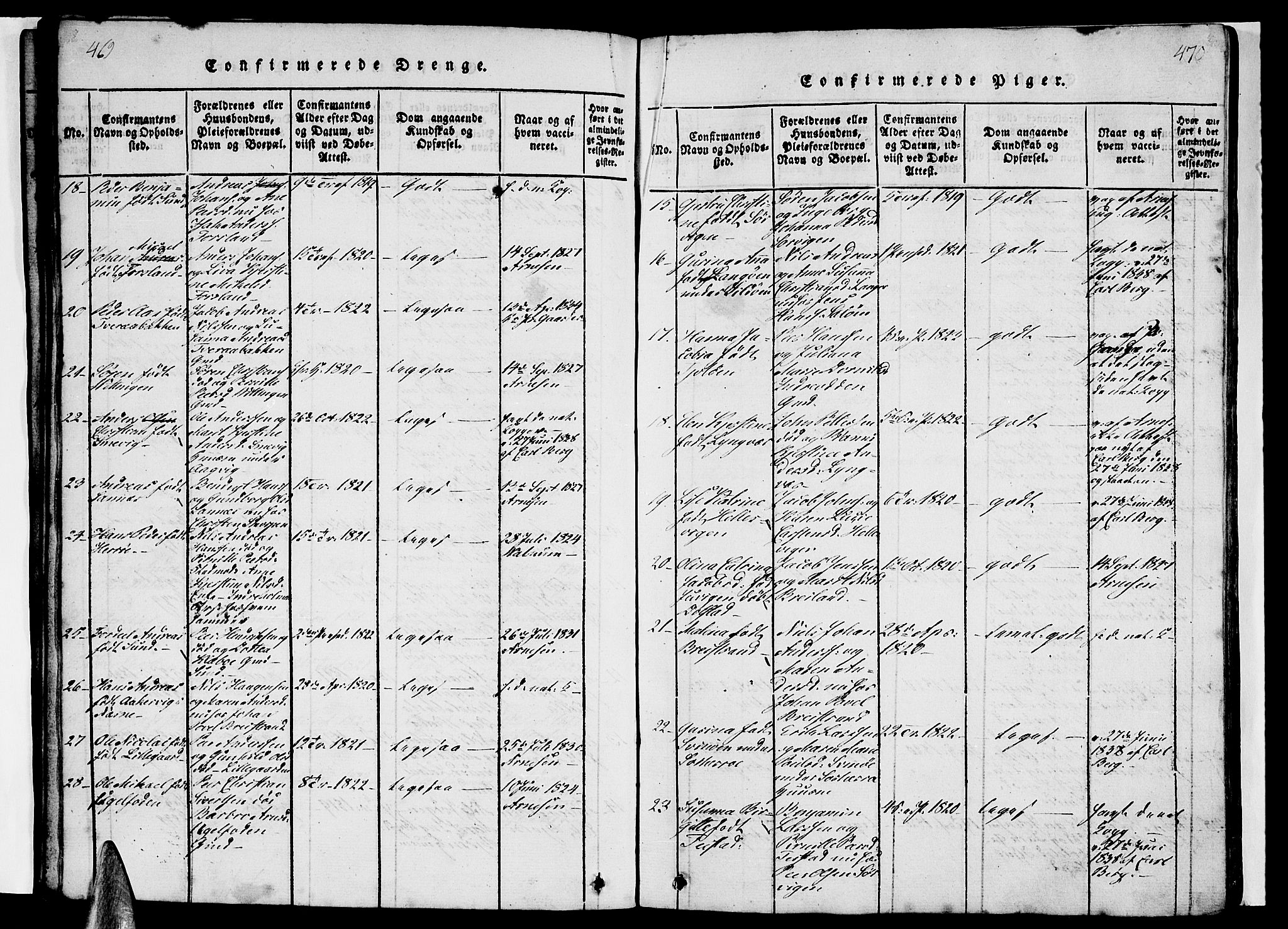 Ministerialprotokoller, klokkerbøker og fødselsregistre - Nordland, AV/SAT-A-1459/831/L0474: Klokkerbok nr. 831C01, 1820-1850, s. 469-470