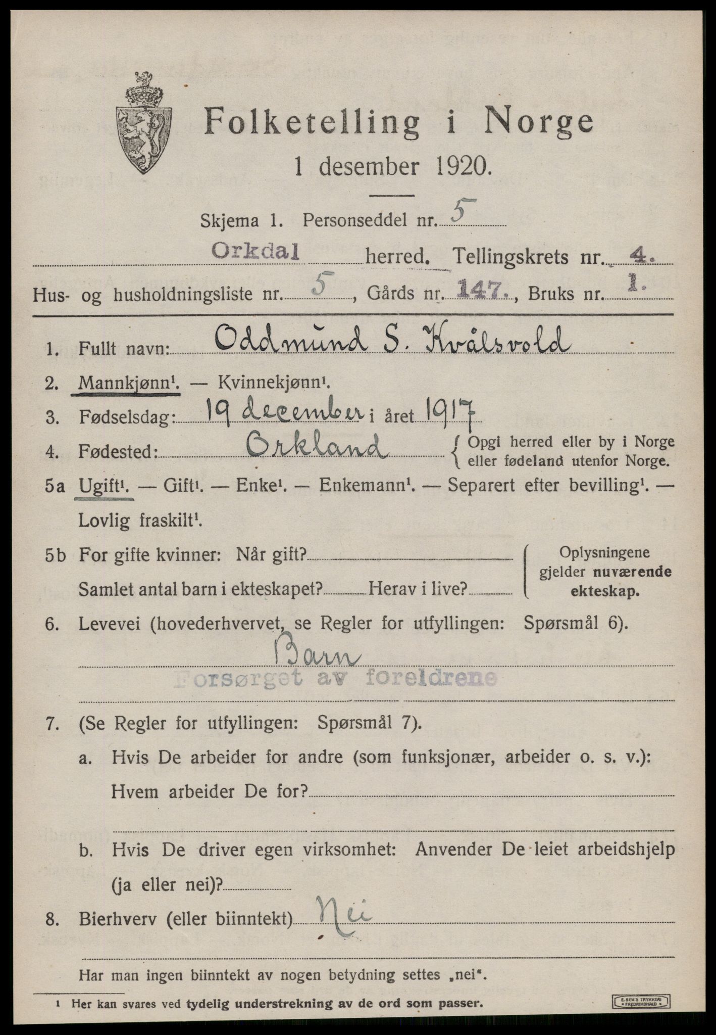 SAT, Folketelling 1920 for 1638 Orkdal herred, 1920, s. 3904