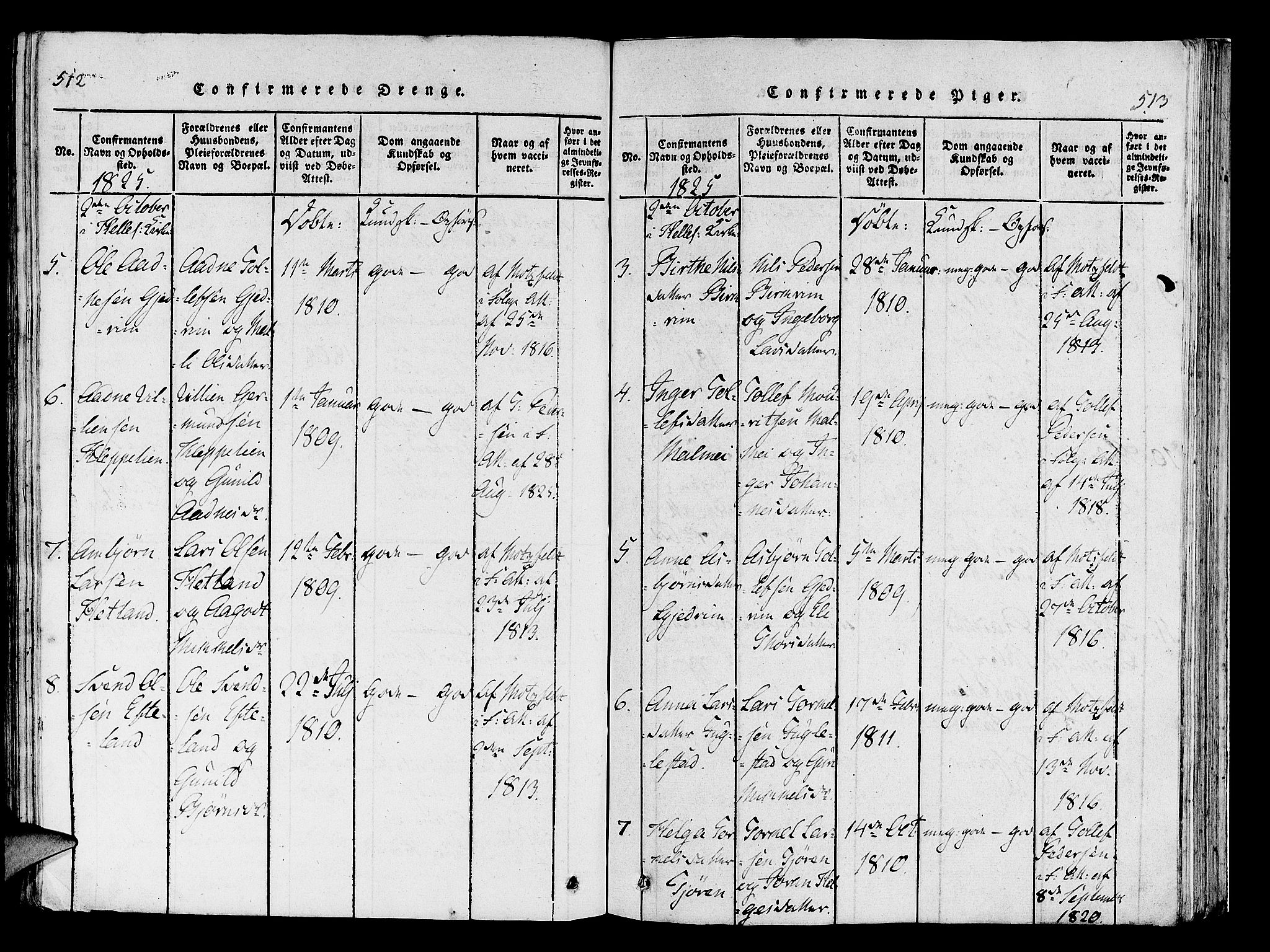 Helleland sokneprestkontor, AV/SAST-A-101810: Ministerialbok nr. A 5, 1815-1834, s. 512-513