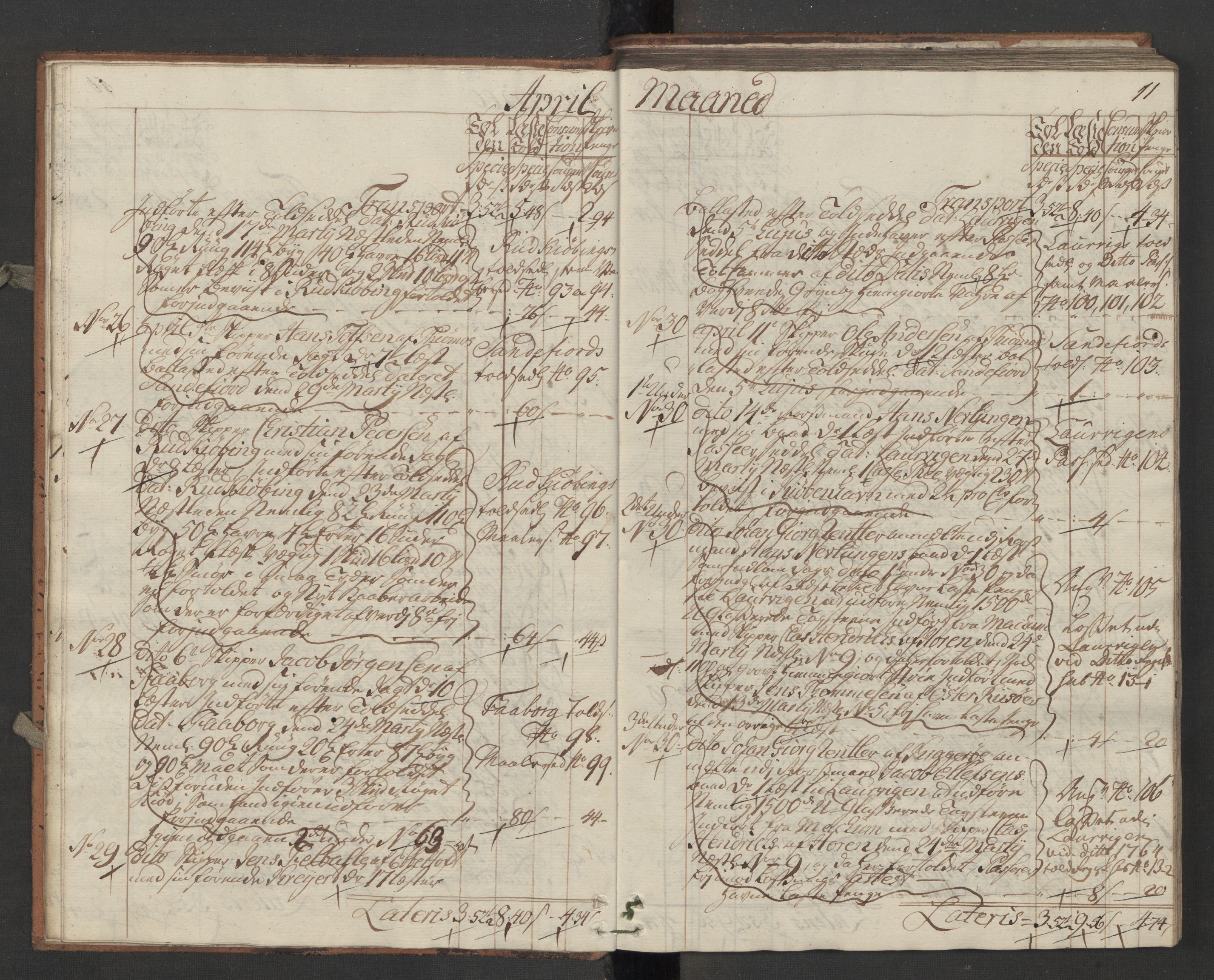 Generaltollkammeret, tollregnskaper, RA/EA-5490/R13/L0036/0001: Tollregnskaper Kragerø / Inngående hovedtollbok, 1764, s. 10b-11a