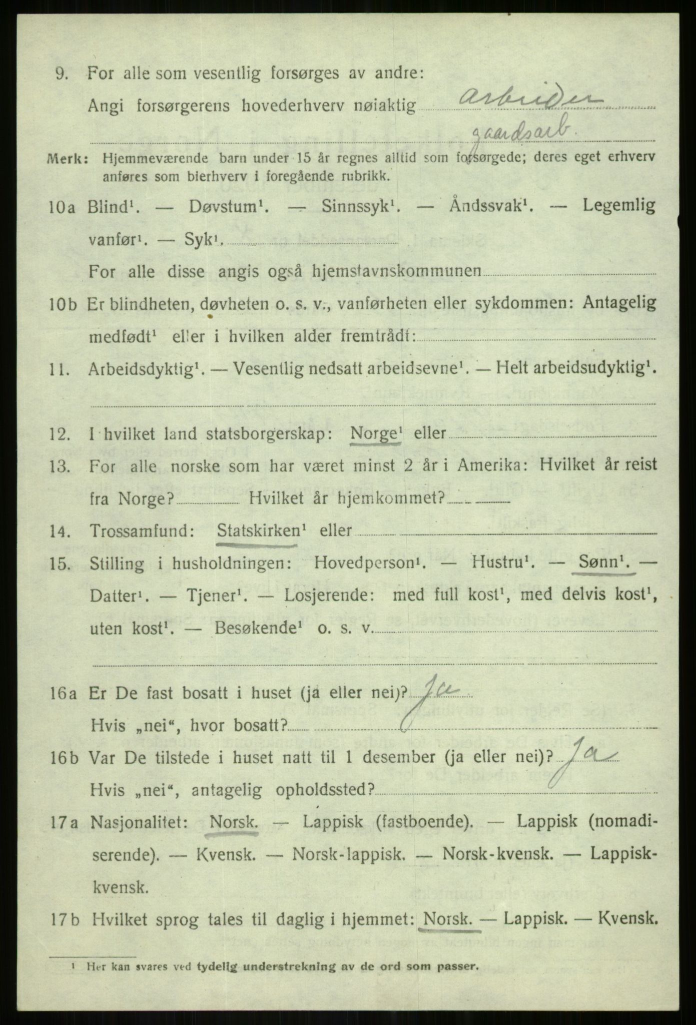 SATØ, Folketelling 1920 for 1922 Bardu herred, 1920, s. 961