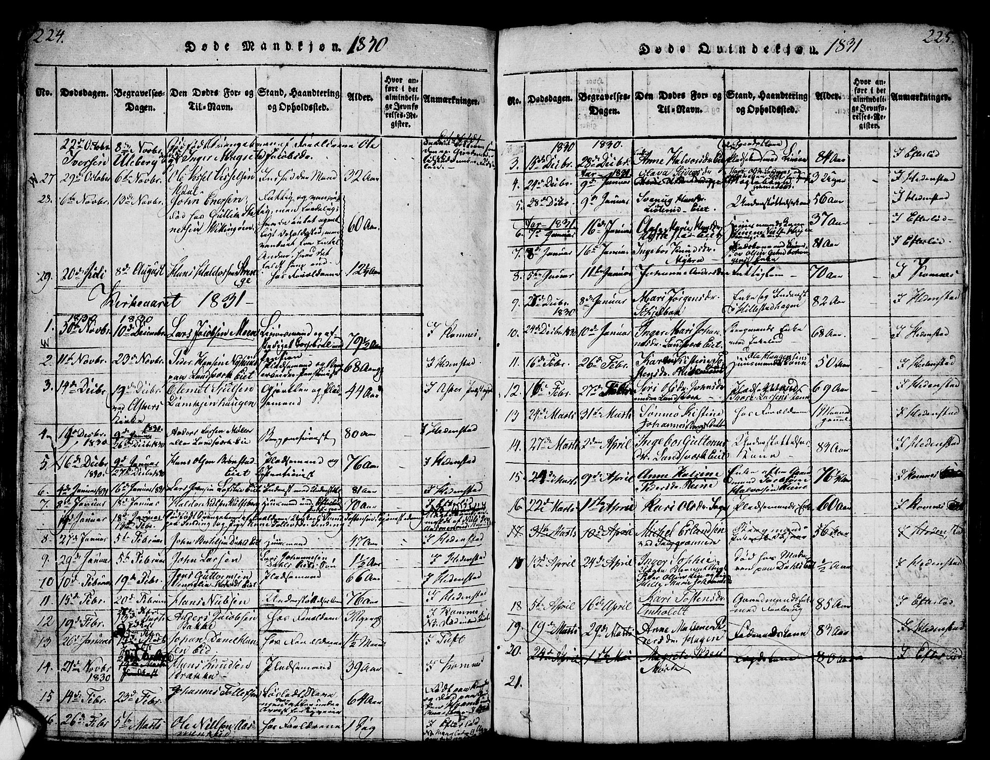 Sandsvær kirkebøker, AV/SAKO-A-244/G/Ga/L0003: Klokkerbok nr. I 3, 1817-1839, s. 224-225