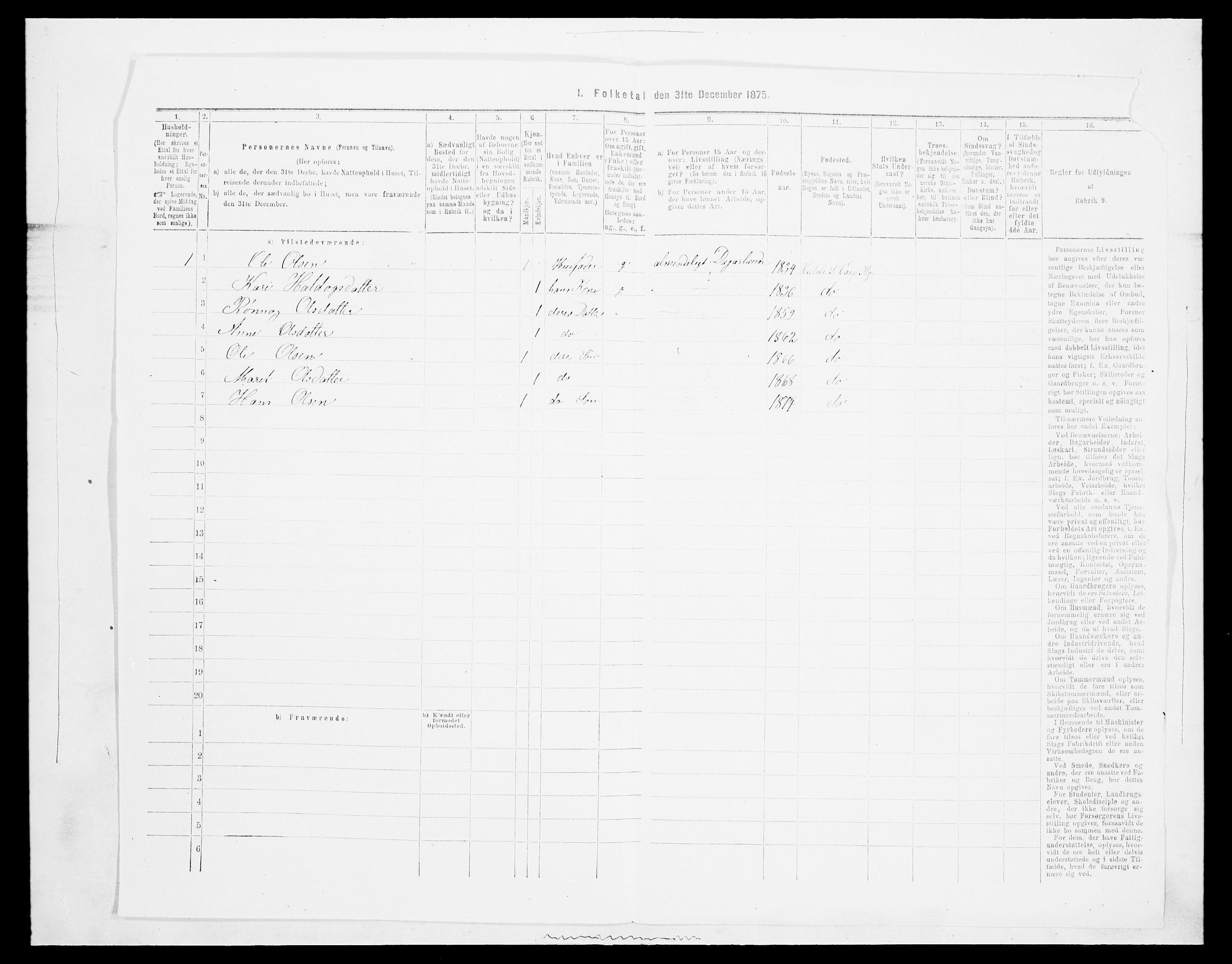 SAH, Folketelling 1875 for 0515P Vågå prestegjeld, 1875, s. 1274