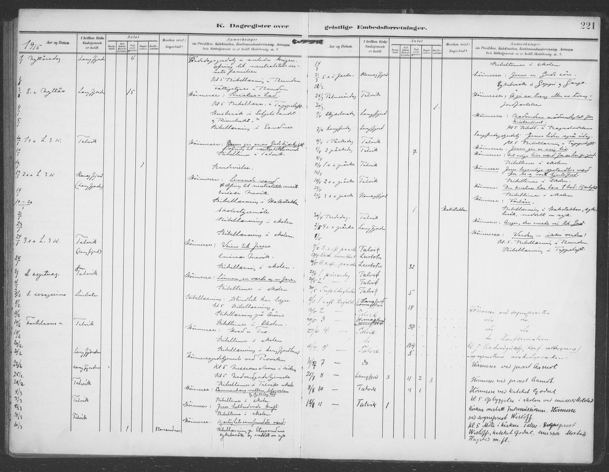 Talvik sokneprestkontor, AV/SATØ-S-1337/H/Ha/L0017kirke: Ministerialbok nr. 17, 1906-1915, s. 221
