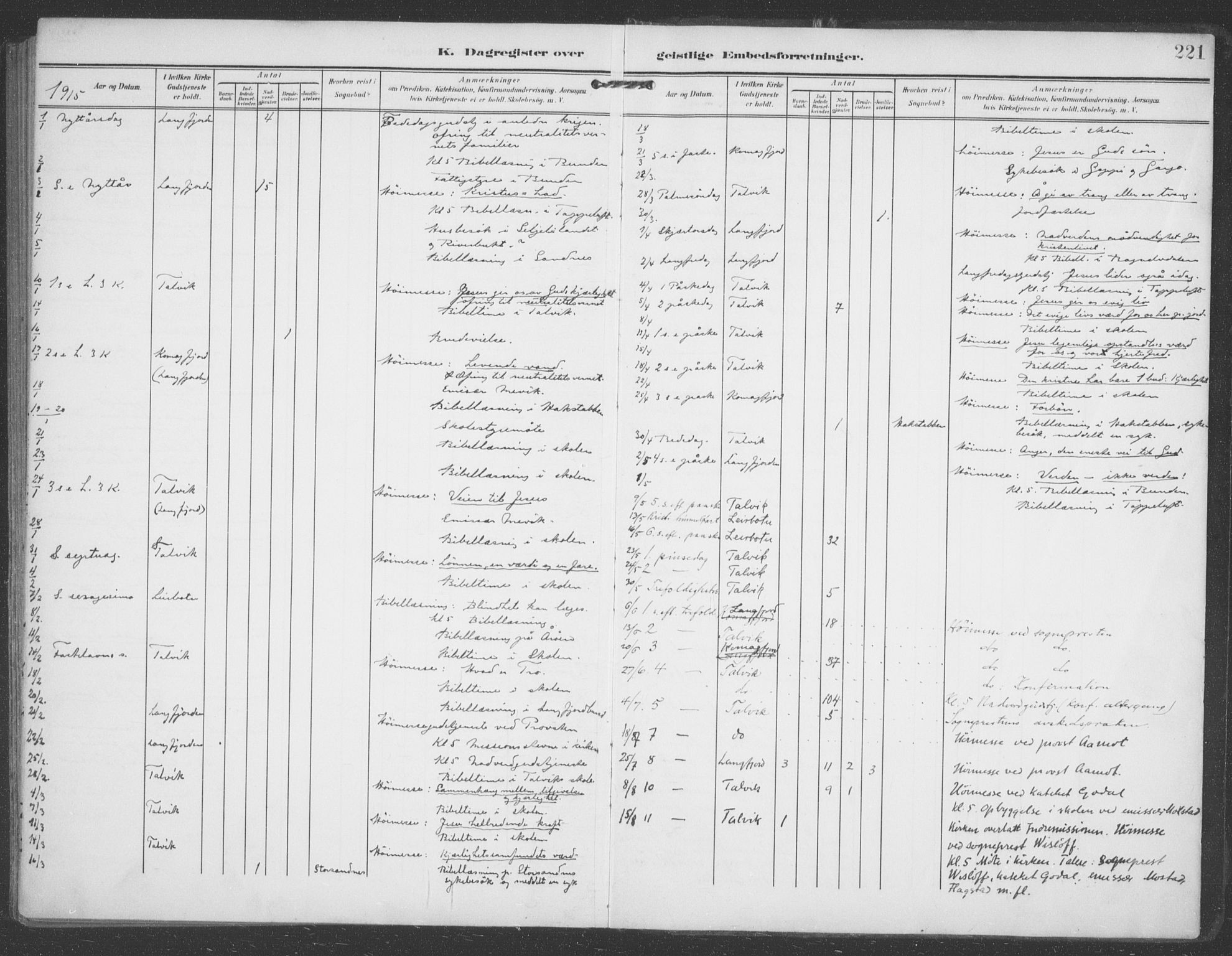 Talvik sokneprestkontor, SATØ/S-1337/H/Ha/L0017kirke: Ministerialbok nr. 17, 1906-1915, s. 221