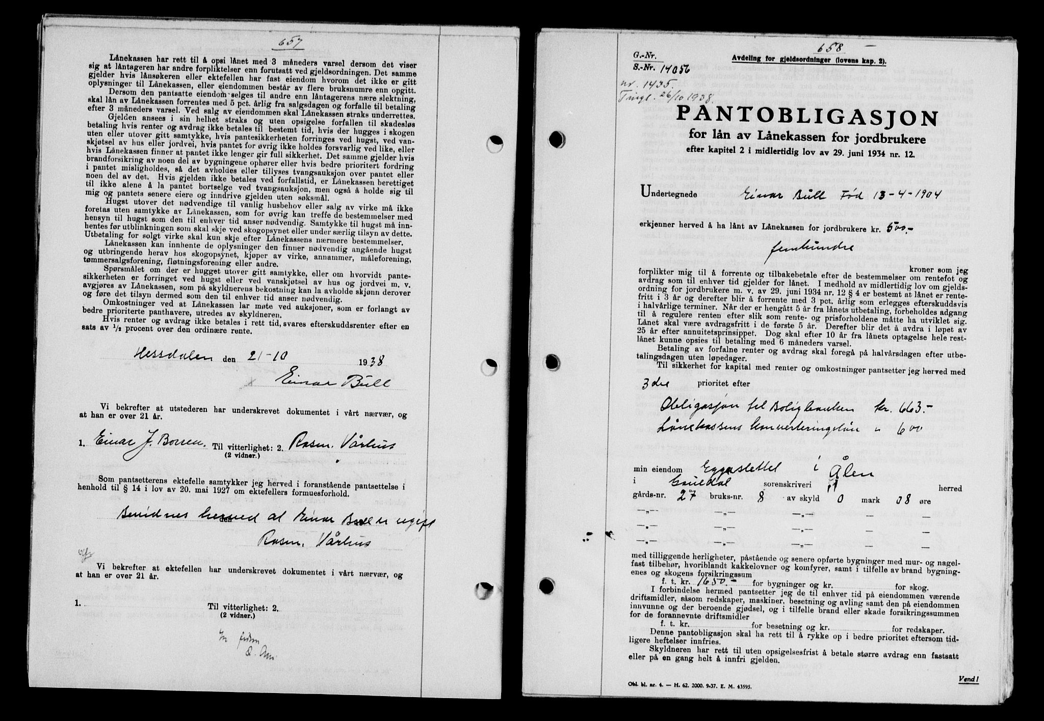 Gauldal sorenskriveri, SAT/A-0014/1/2/2C/L0049: Pantebok nr. 53, 1938-1938, Dagboknr: 1435/1938