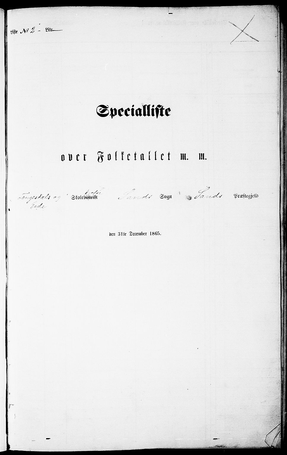 RA, Folketelling 1865 for 1136P Sand prestegjeld, 1865, s. 23