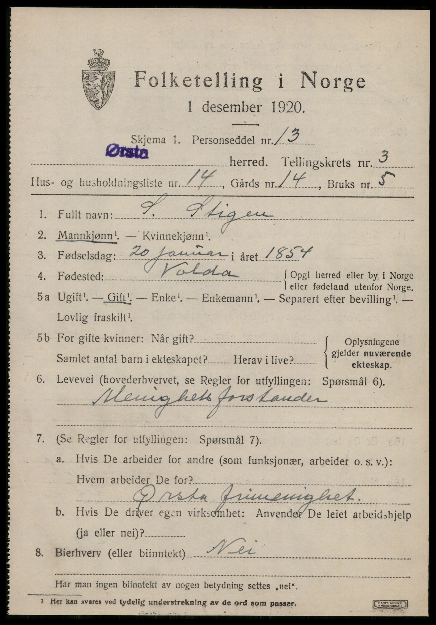 SAT, Folketelling 1920 for 1520 Ørsta herred, 1920, s. 2744