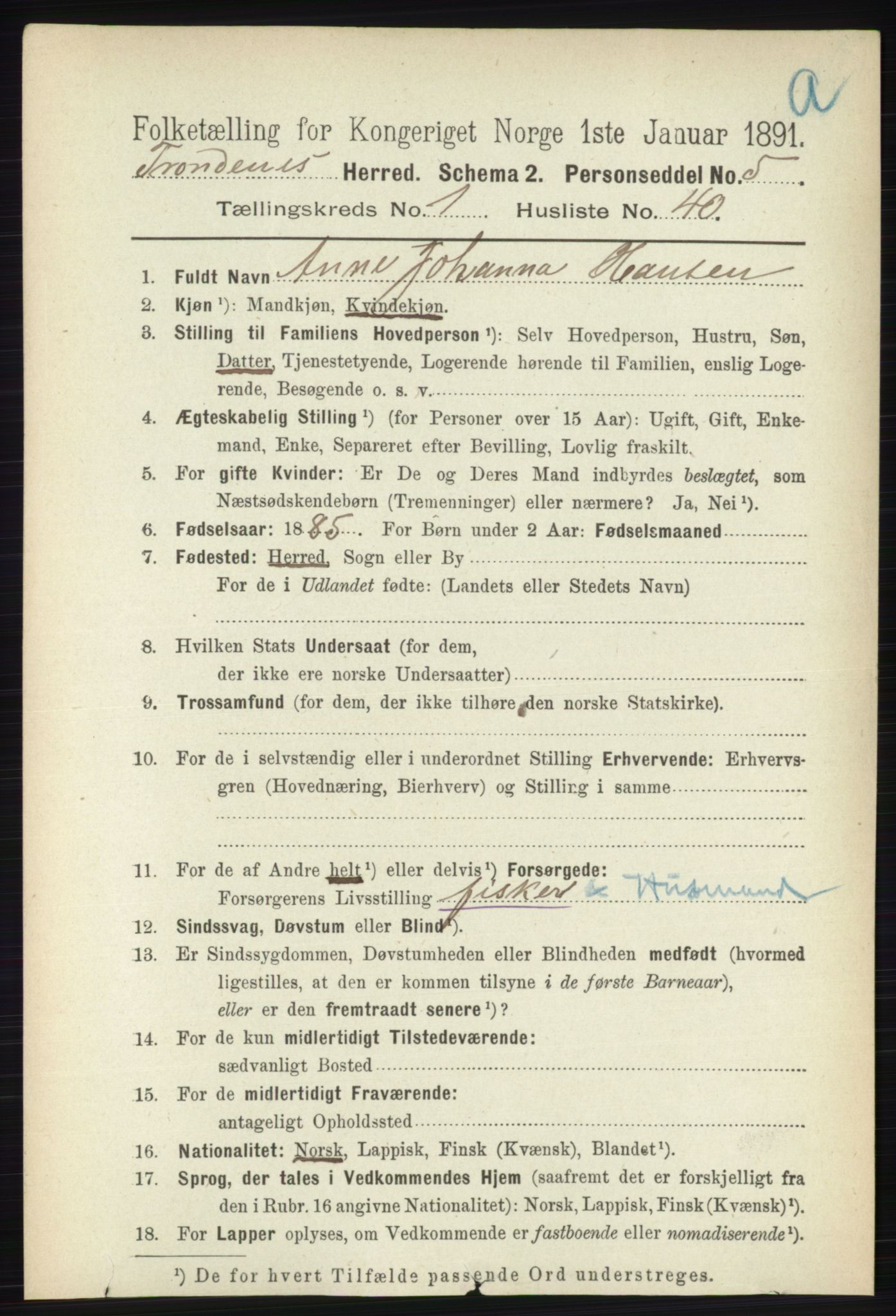 RA, Folketelling 1891 for 1914 Trondenes herred, 1891, s. 393