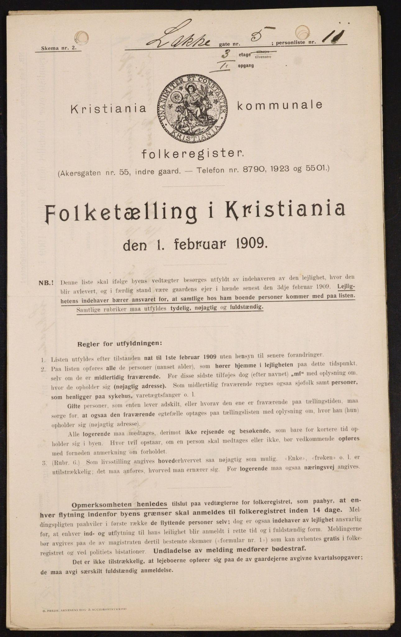 OBA, Kommunal folketelling 1.2.1909 for Kristiania kjøpstad, 1909, s. 50454