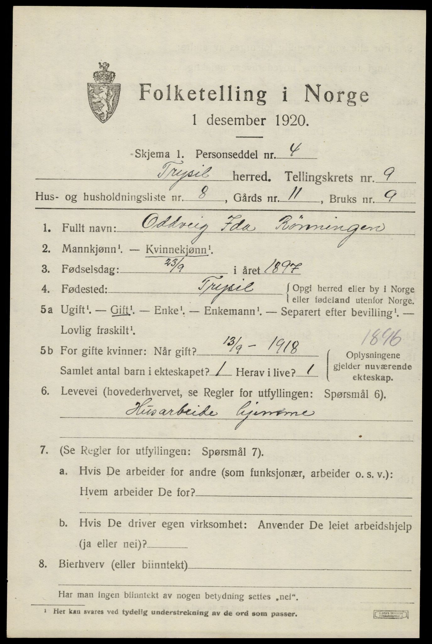 SAH, Folketelling 1920 for 0428 Trysil herred, 1920, s. 6637