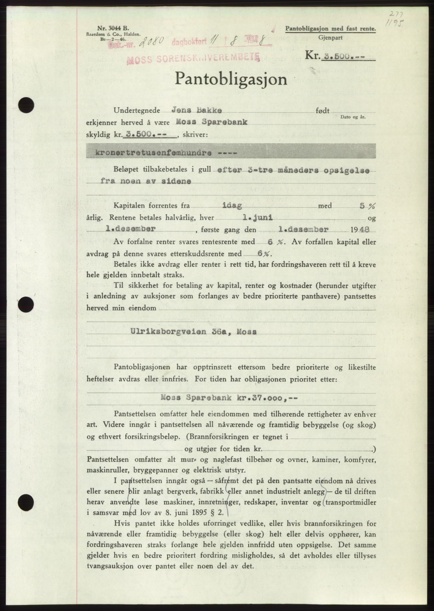 Moss sorenskriveri, AV/SAO-A-10168: Pantebok nr. B20, 1948-1948, Dagboknr: 2080/1948