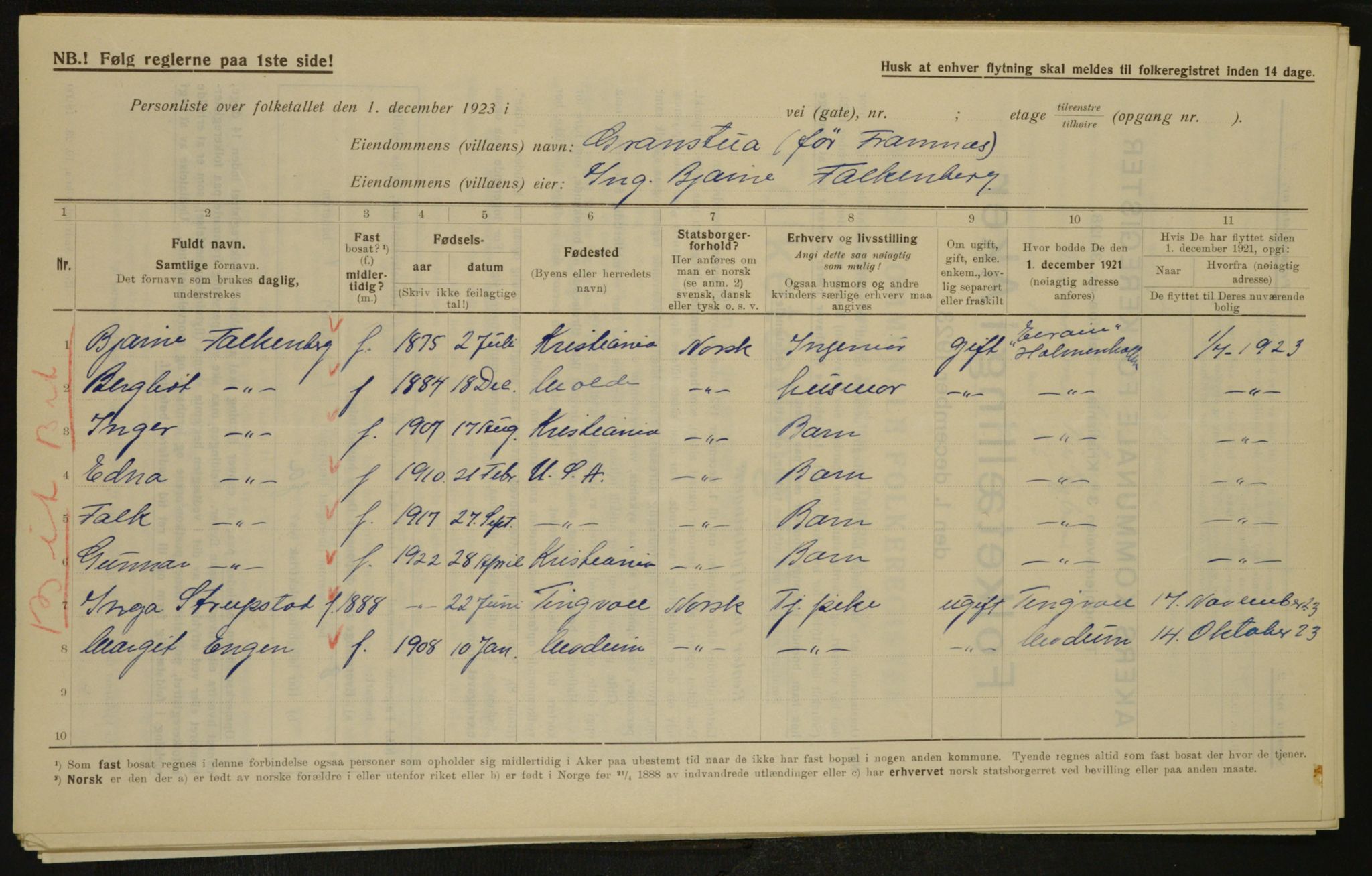 , Kommunal folketelling 1.12.1923 for Aker, 1923, s. 4508