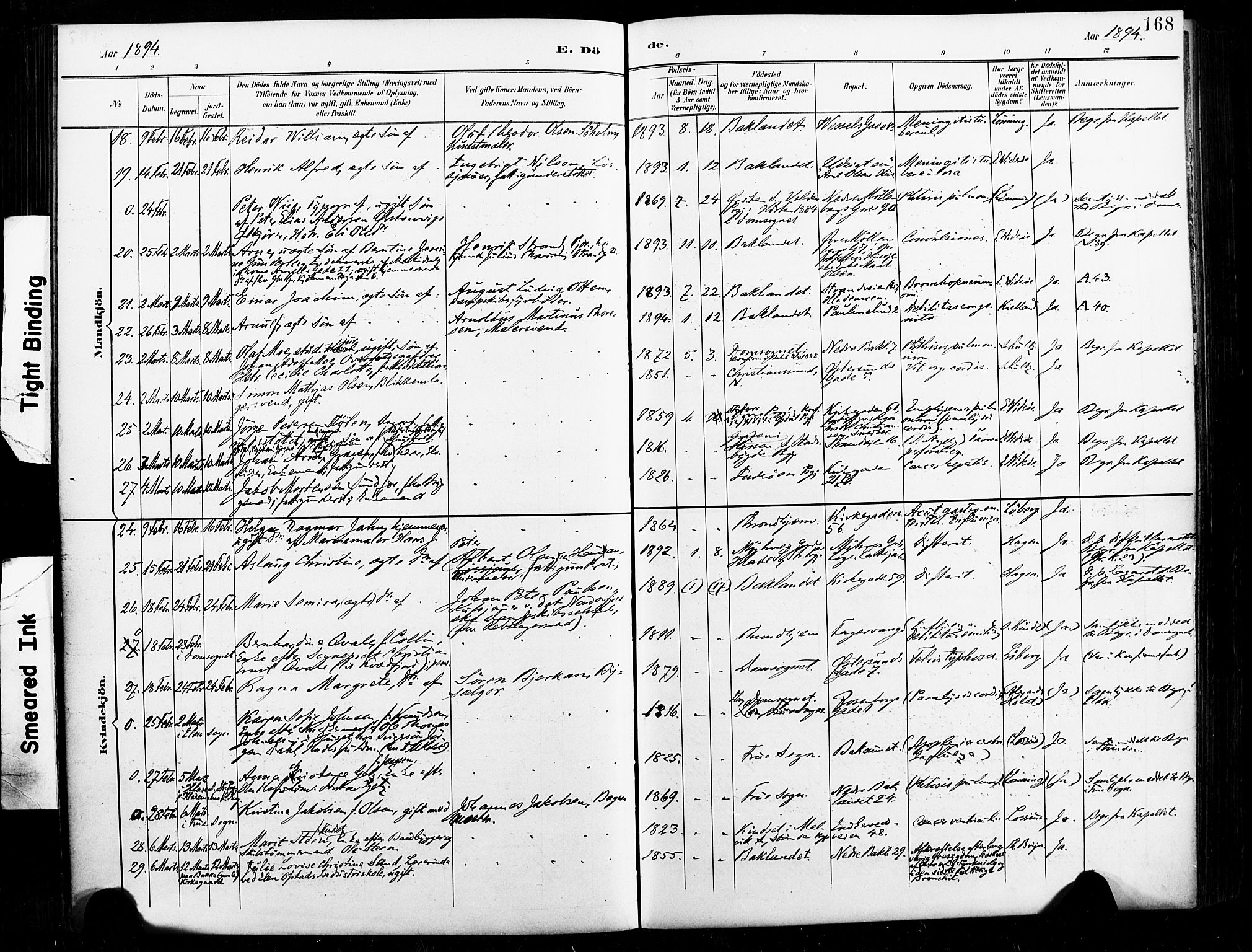 Ministerialprotokoller, klokkerbøker og fødselsregistre - Sør-Trøndelag, SAT/A-1456/604/L0198: Ministerialbok nr. 604A19, 1893-1900, s. 168