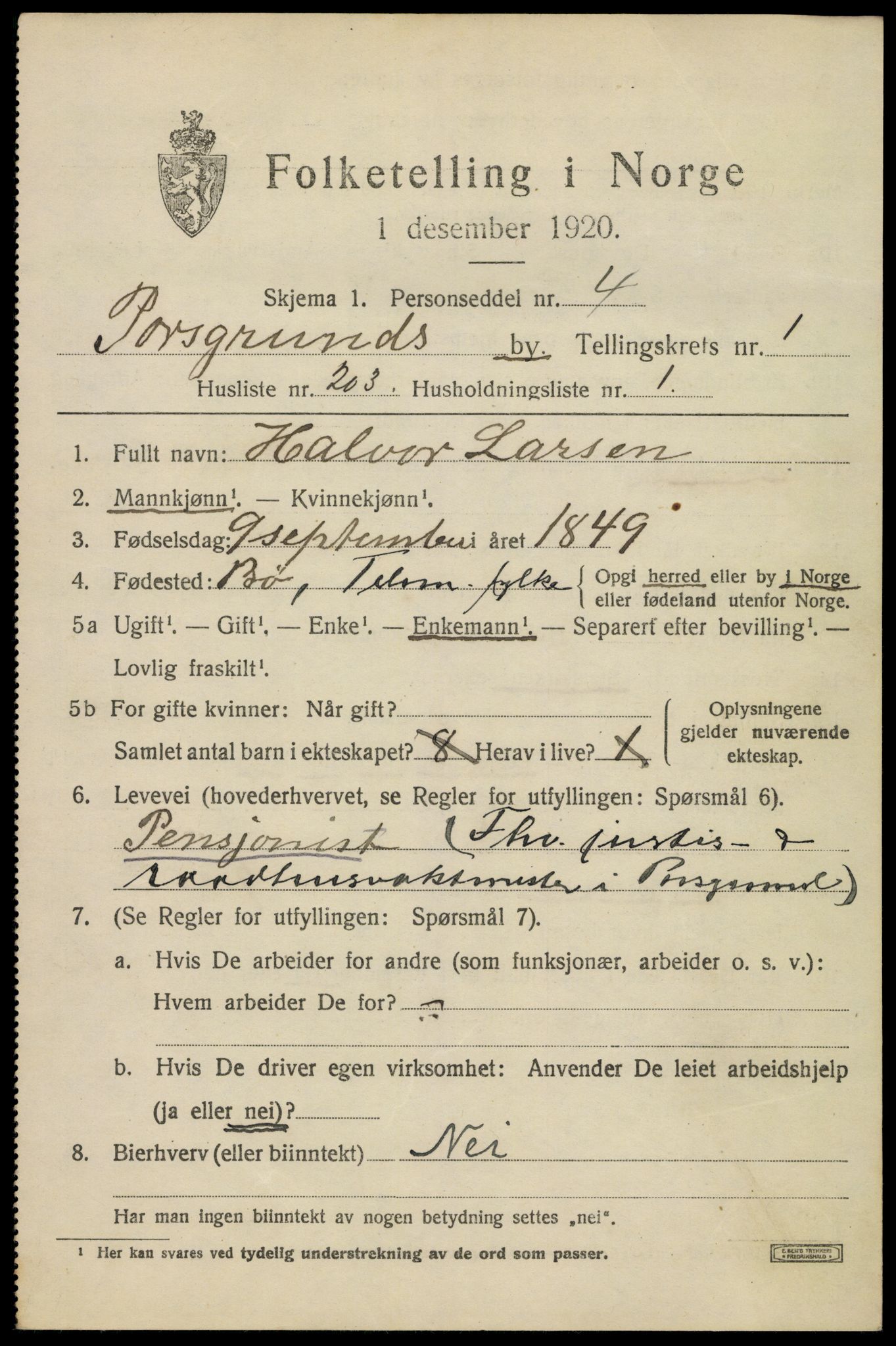 SAKO, Folketelling 1920 for 0805 Porsgrunn kjøpstad, 1920, s. 9447