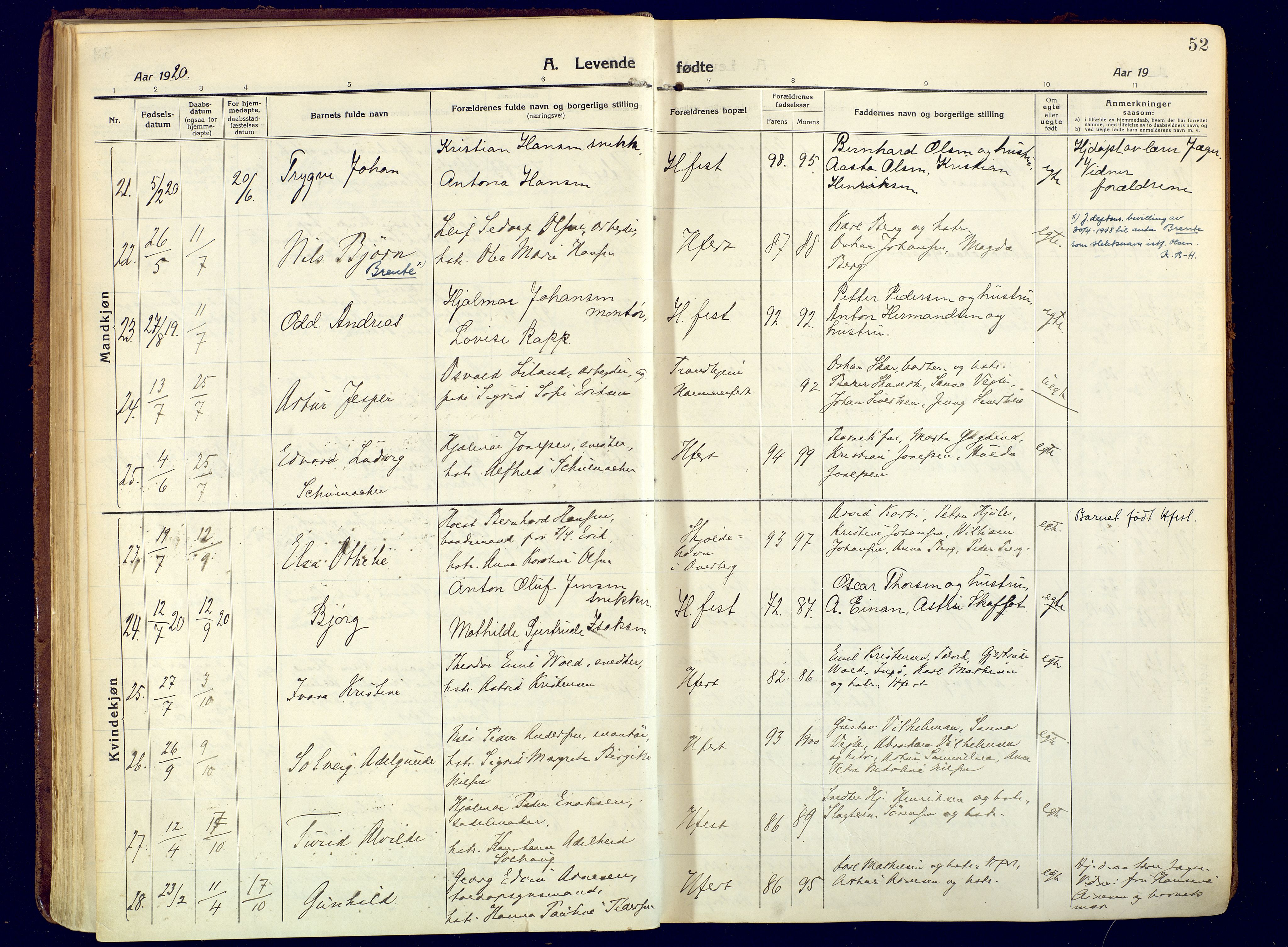 Hammerfest sokneprestkontor, AV/SATØ-S-1347/H/Ha/L0015.kirke: Ministerialbok nr. 15, 1916-1923, s. 52