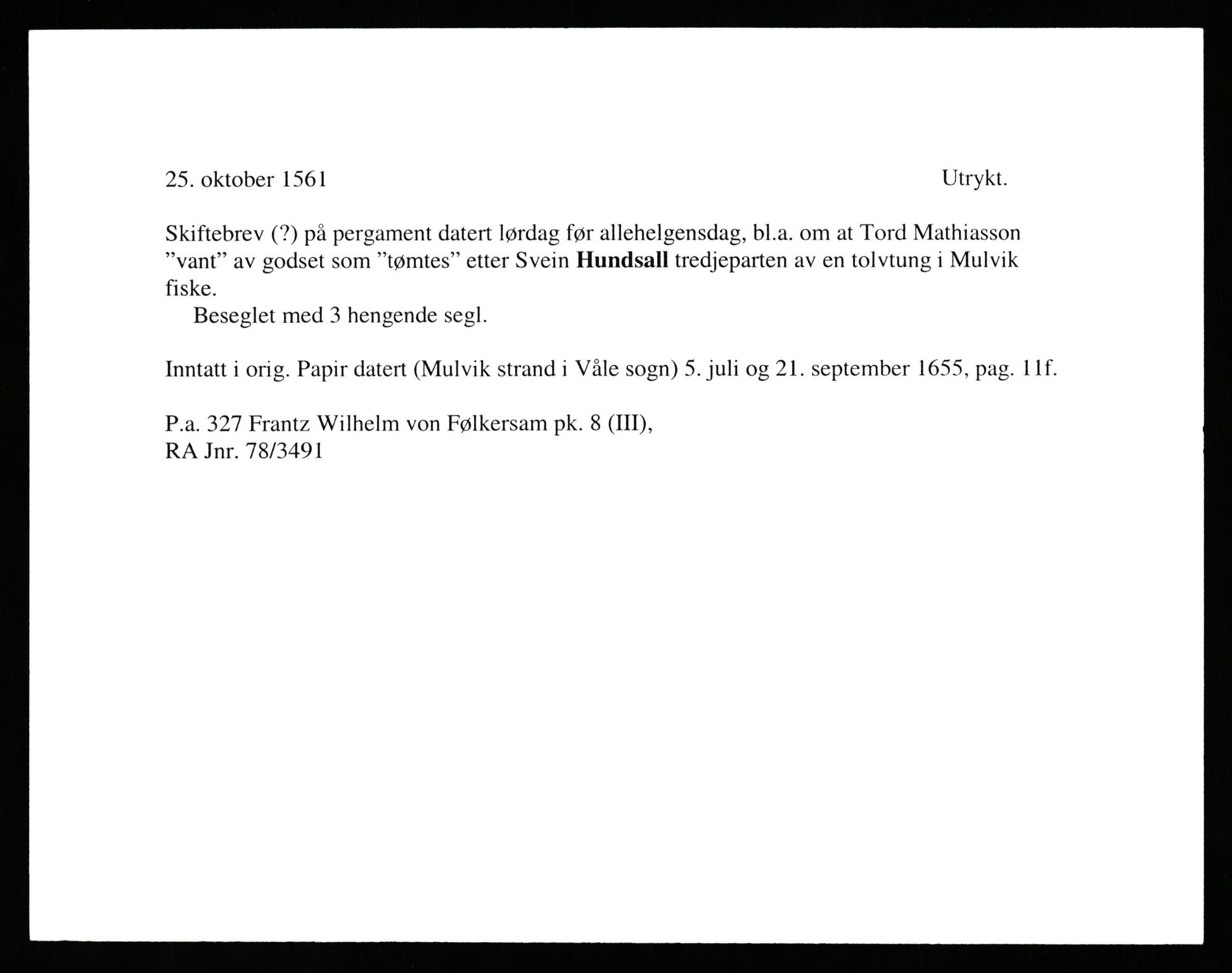Riksarkivets diplomsamling, AV/RA-EA-5965/F35/F35b/L0001: Riksarkivets diplomer, seddelregister, 1307-1566, s. 431