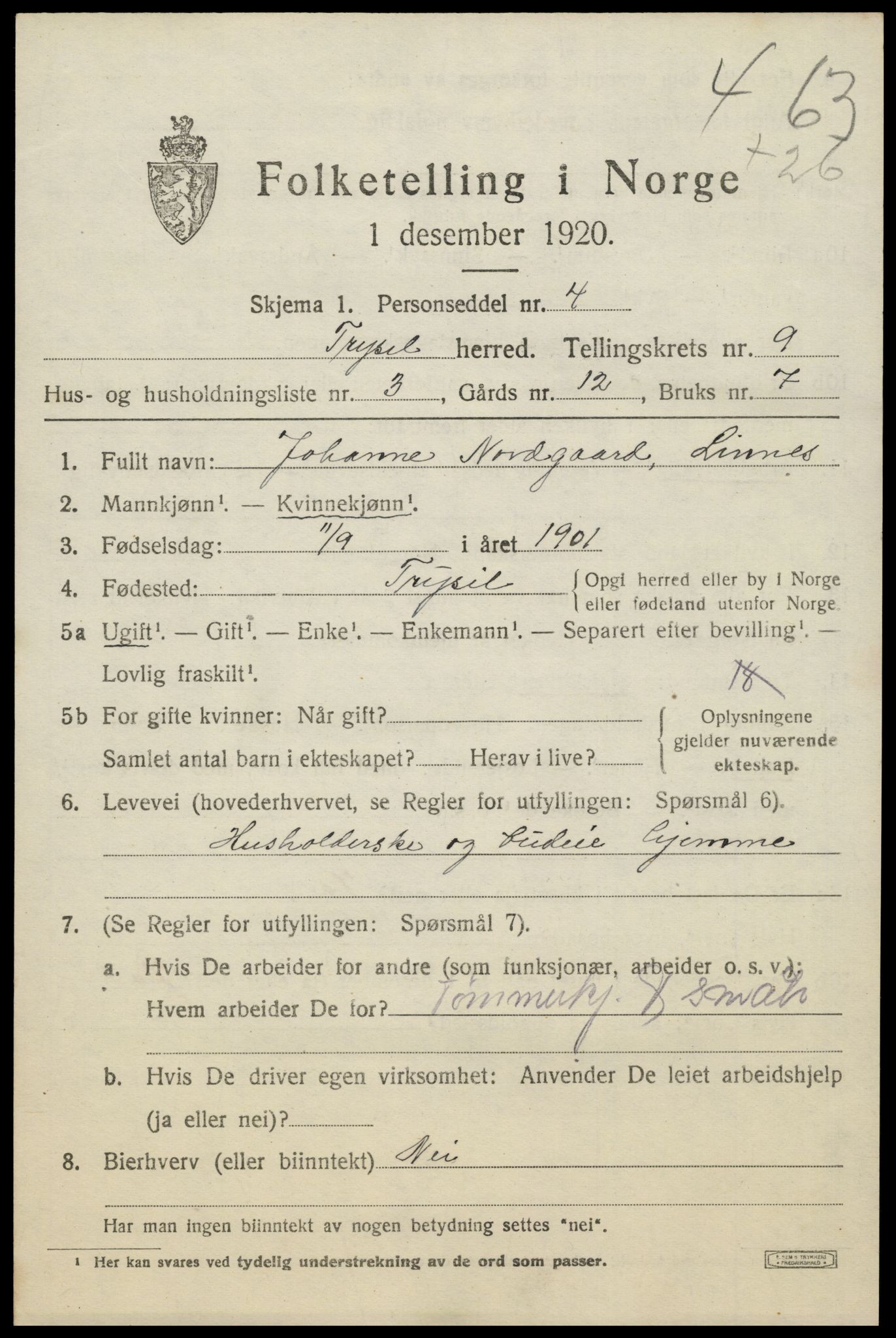SAH, Folketelling 1920 for 0428 Trysil herred, 1920, s. 6589