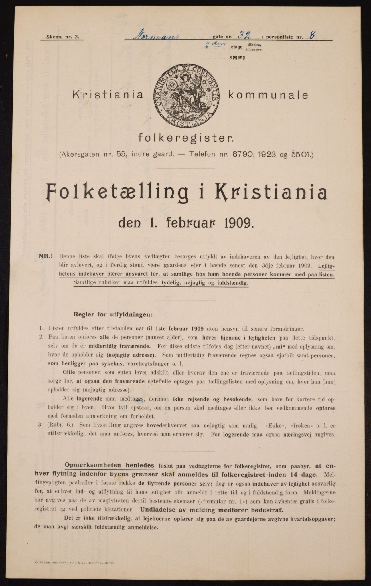OBA, Kommunal folketelling 1.2.1909 for Kristiania kjøpstad, 1909, s. 66440