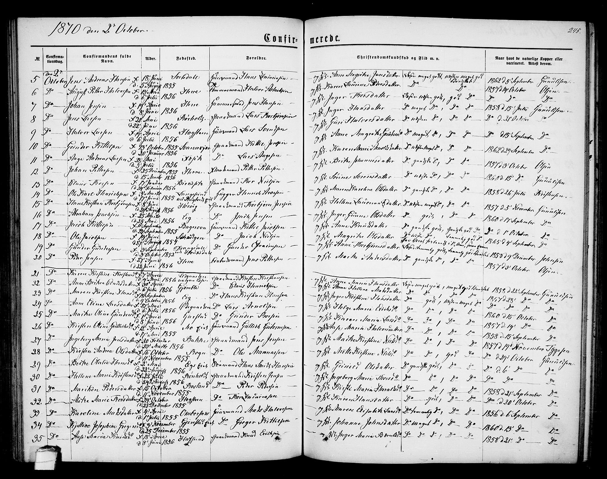 Bamble kirkebøker, AV/SAKO-A-253/G/Ga/L0006: Klokkerbok nr. I 6, 1860-1876, s. 245