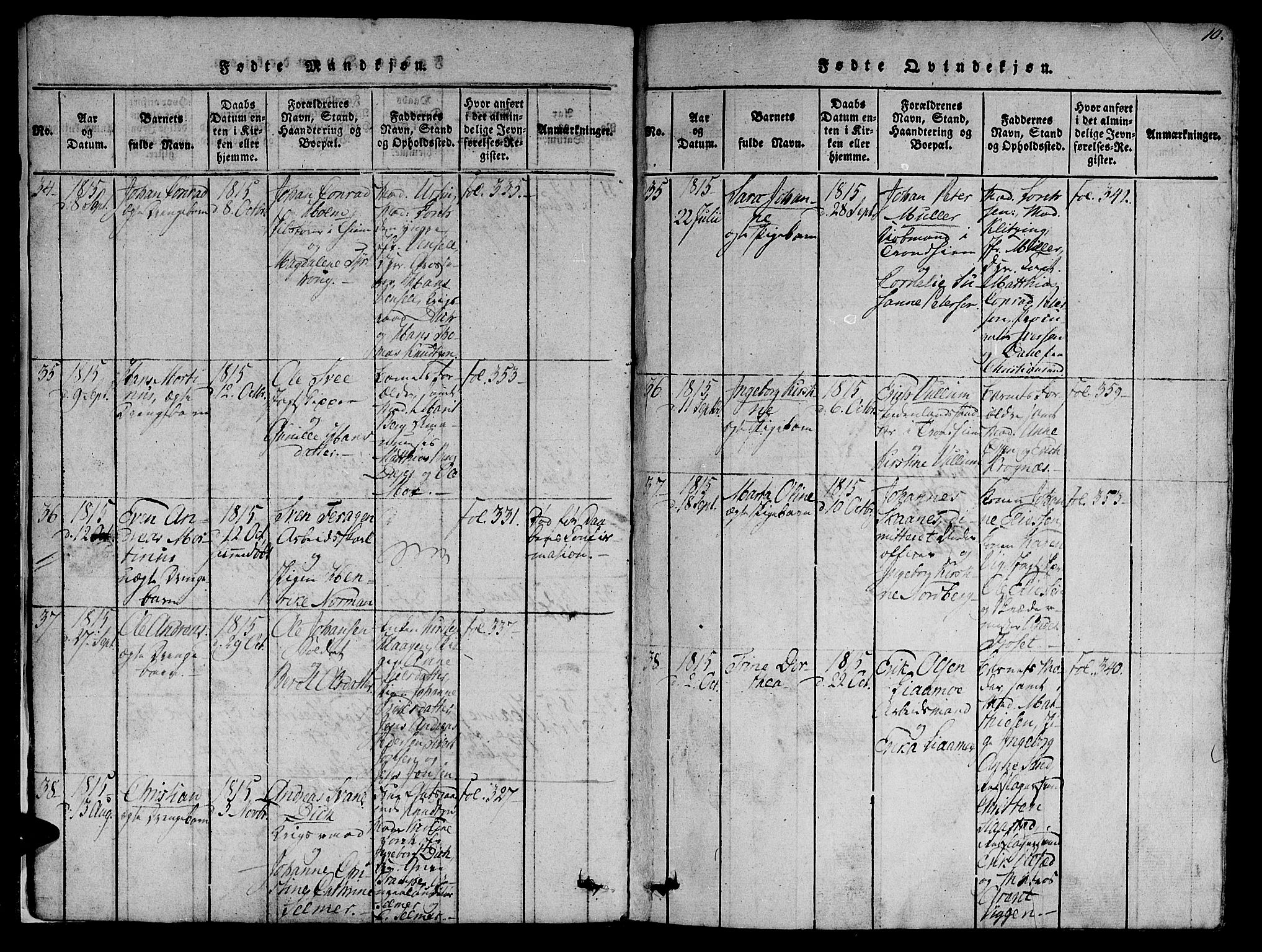 Ministerialprotokoller, klokkerbøker og fødselsregistre - Sør-Trøndelag, SAT/A-1456/602/L0135: Klokkerbok nr. 602C03, 1815-1832, s. 10