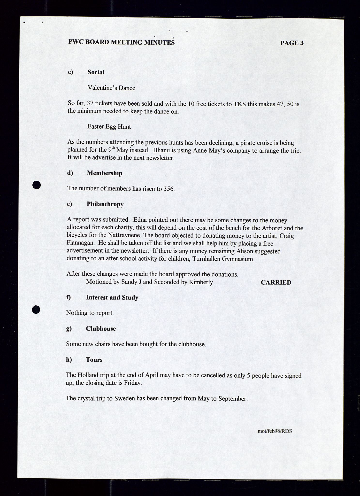 PA 1547 - Petroleum Wives Club, AV/SAST-A-101974/A/Aa/L0003: Board and General Meeting, 1994-1998