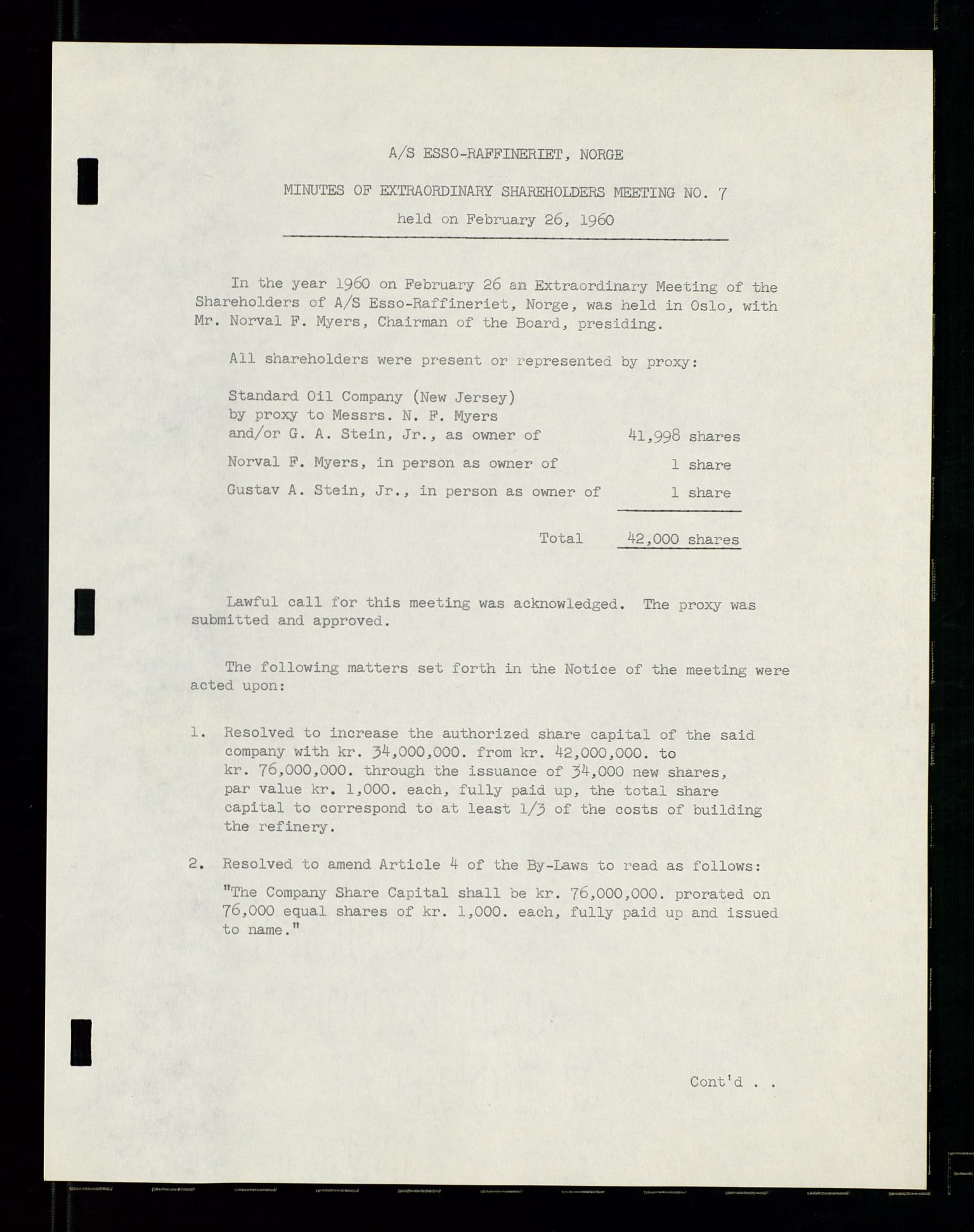 PA 1537 - A/S Essoraffineriet Norge, AV/SAST-A-101957/A/Aa/L0001/0002: Styremøter / Shareholder meetings, board meetings, by laws (vedtekter), 1957-1960, s. 36