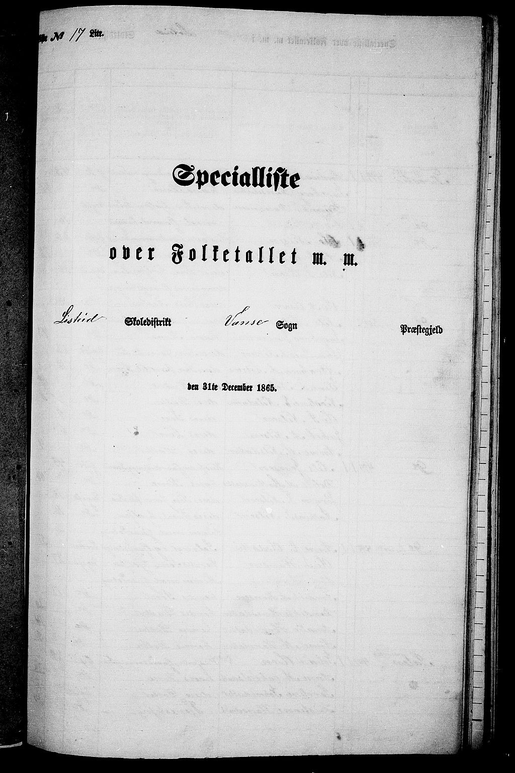 RA, Folketelling 1865 for 1041L Vanse prestegjeld, Vanse sokn og Farsund landsokn, 1865, s. 178