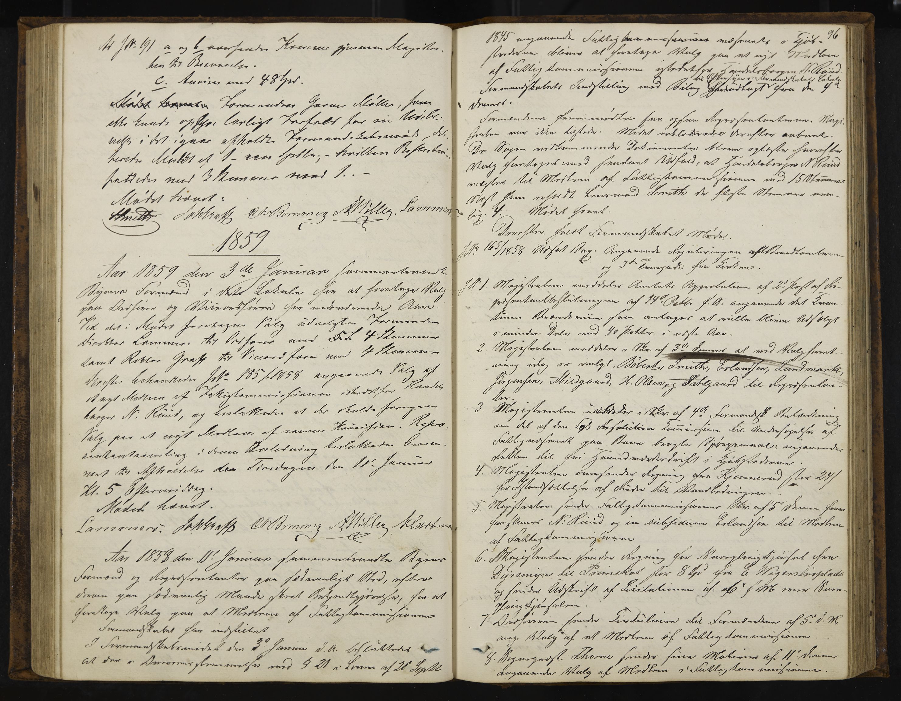 Kongsberg formannskap og sentraladministrasjon, IKAK/0604021-1/A/L0003: Møtebok med register, 1856-1861, s. 96