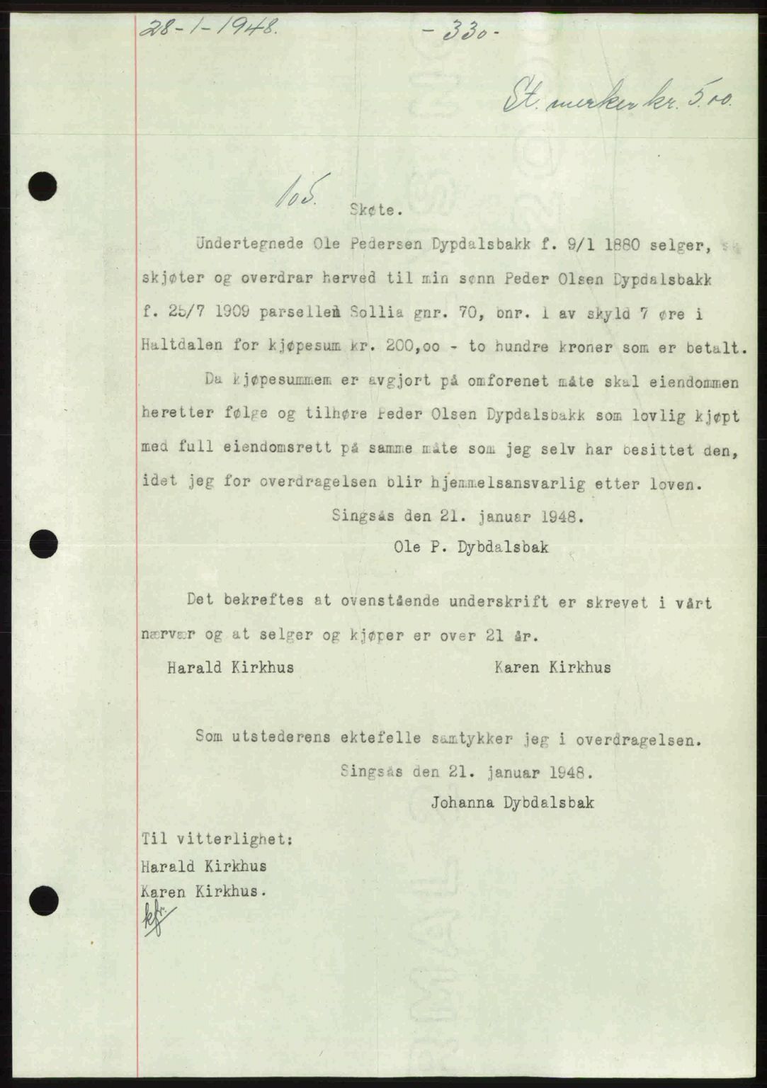 Gauldal sorenskriveri, SAT/A-0014/1/2/2C: Pantebok nr. A5, 1947-1948, Dagboknr: 105/1948