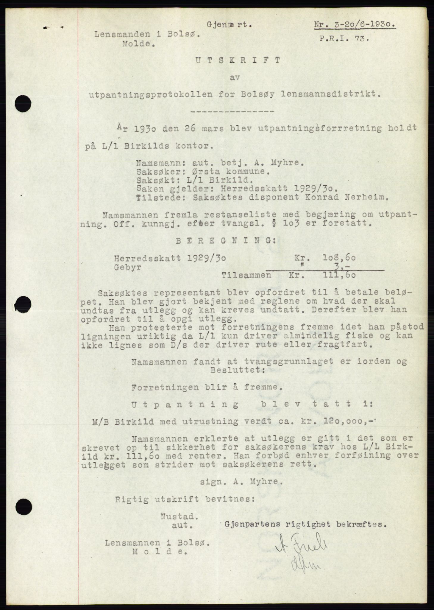 Ålesund byfogd, AV/SAT-A-4384: Pantebok nr. 26, 1930-1930, Tingl.dato: 20.06.1930