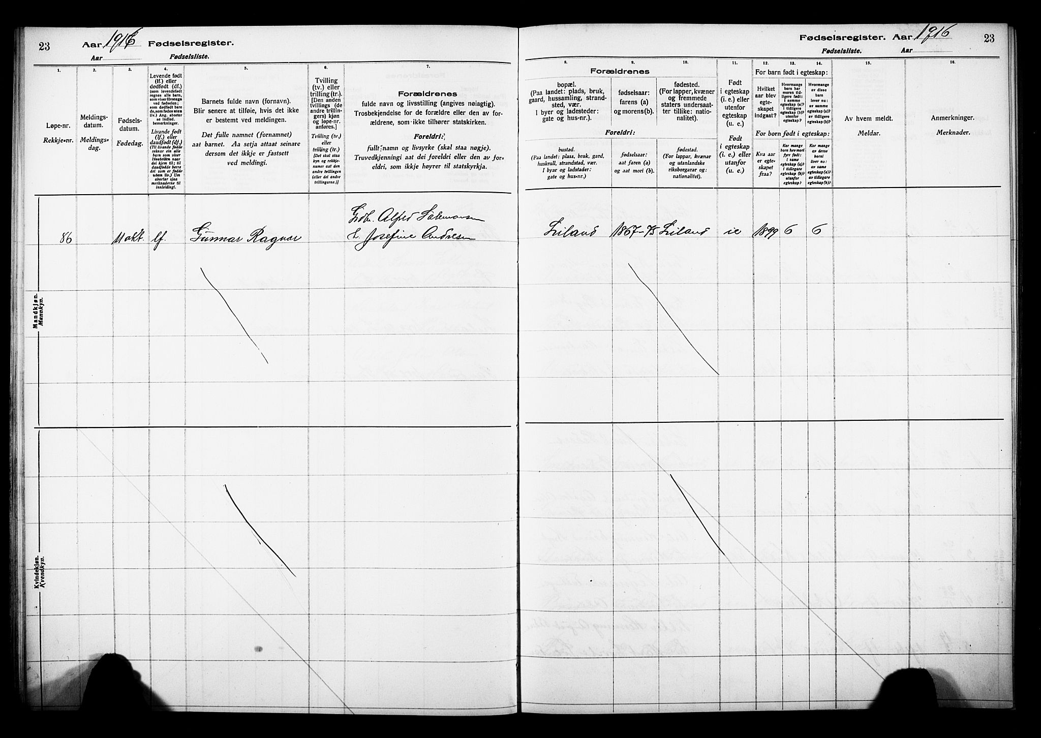 Ministerialprotokoller, klokkerbøker og fødselsregistre - Nordland, AV/SAT-A-1459/880/L1145: Fødselsregister nr. 880.II.4.1, 1916-1929, s. 23