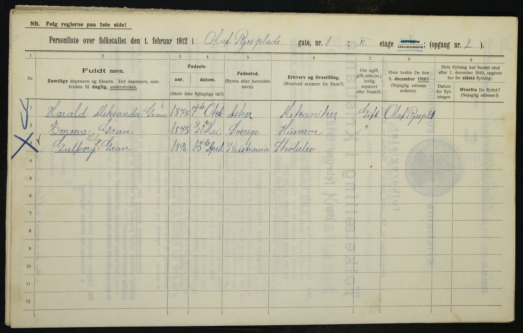 OBA, Kommunal folketelling 1.2.1912 for Kristiania, 1912, s. 75650