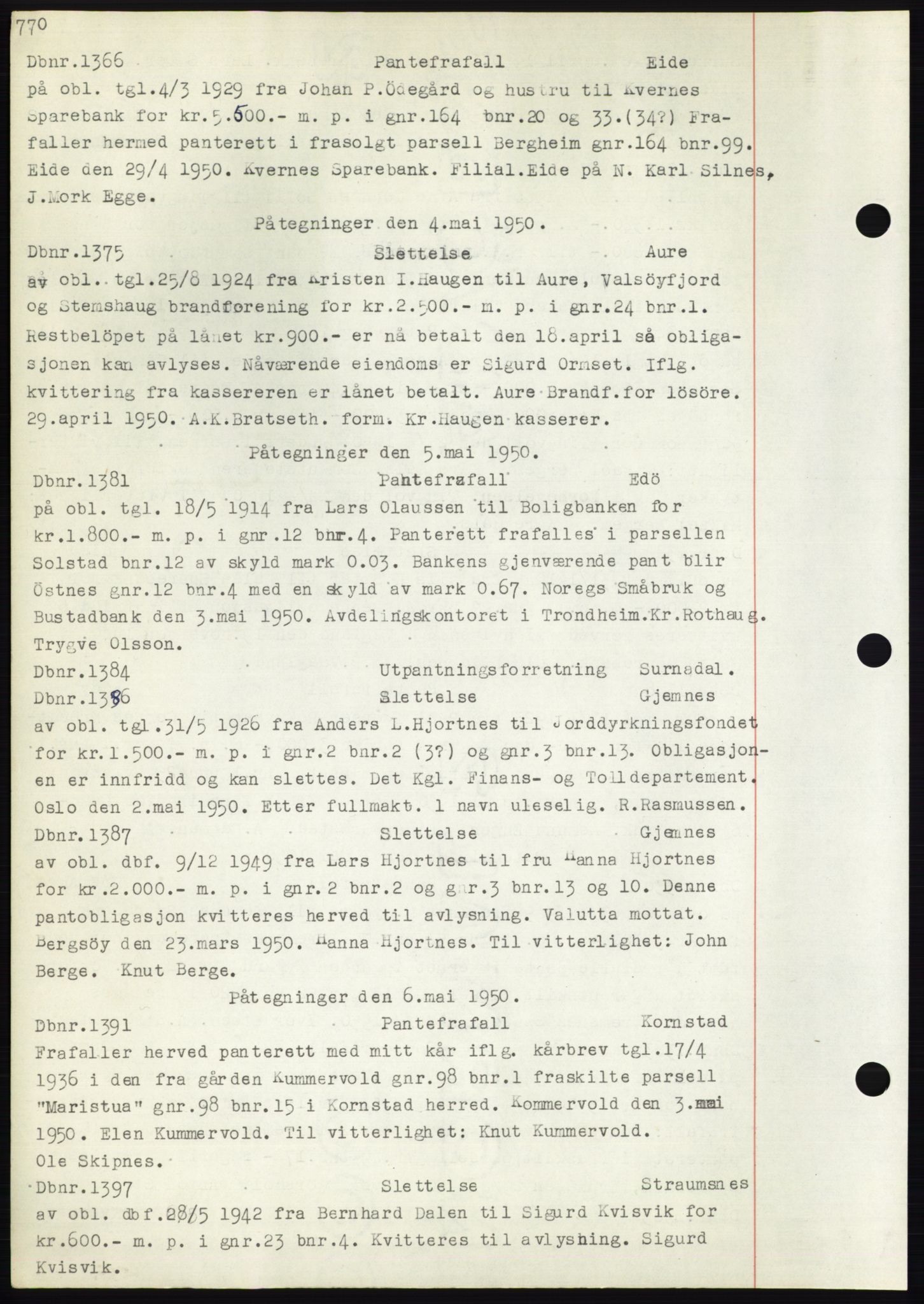 Nordmøre sorenskriveri, SAT/A-4132/1/2/2Ca: Pantebok nr. C82b, 1946-1951, Dagboknr: 1366/1950