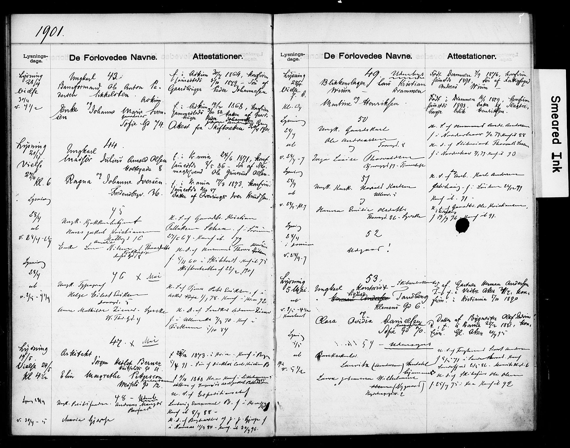 Gamle Aker prestekontor Kirkebøker, AV/SAO-A-10617a/H/L0003: Lysningsprotokoll nr. 3, 1900-1909