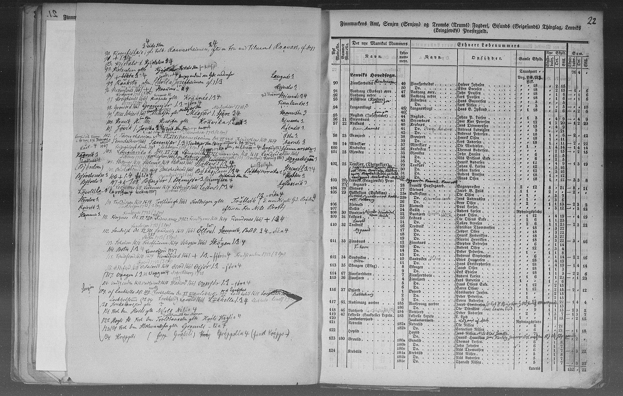 Rygh, AV/RA-PA-0034/F/Fb/L0015/0003: Matrikkelen for 1838 / Matrikkelen for 1838 - Tromsø amt (Troms fylke), 1838, s. 22a